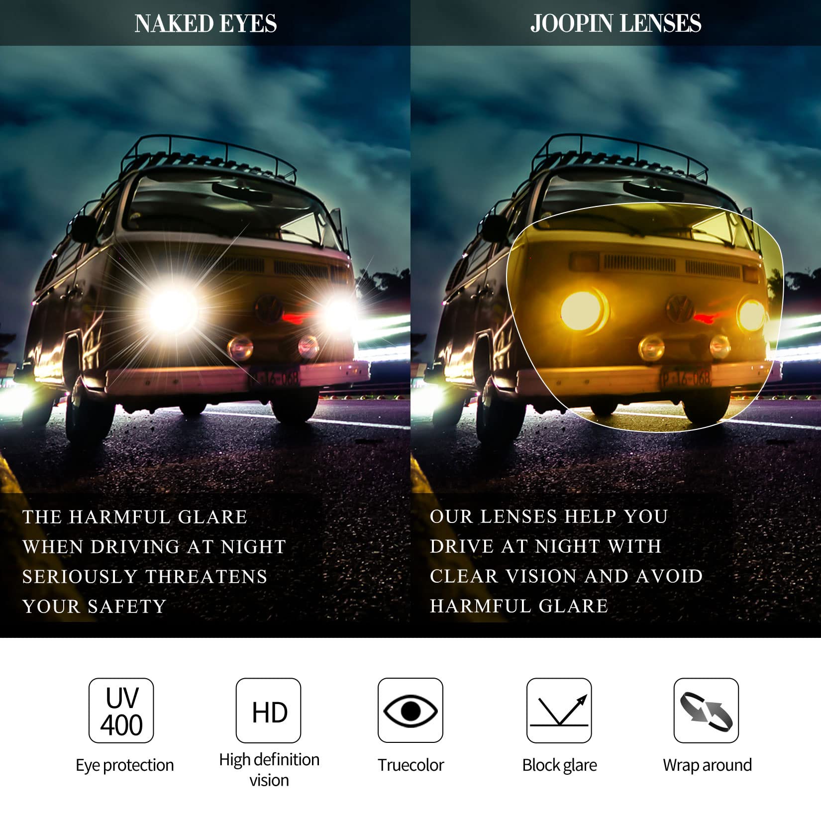 Foto 3 | Gafas De Conducción Nocturna Joopin Con Marco Transparente Y Lente Amarilla Uv400 - Venta Internacional.