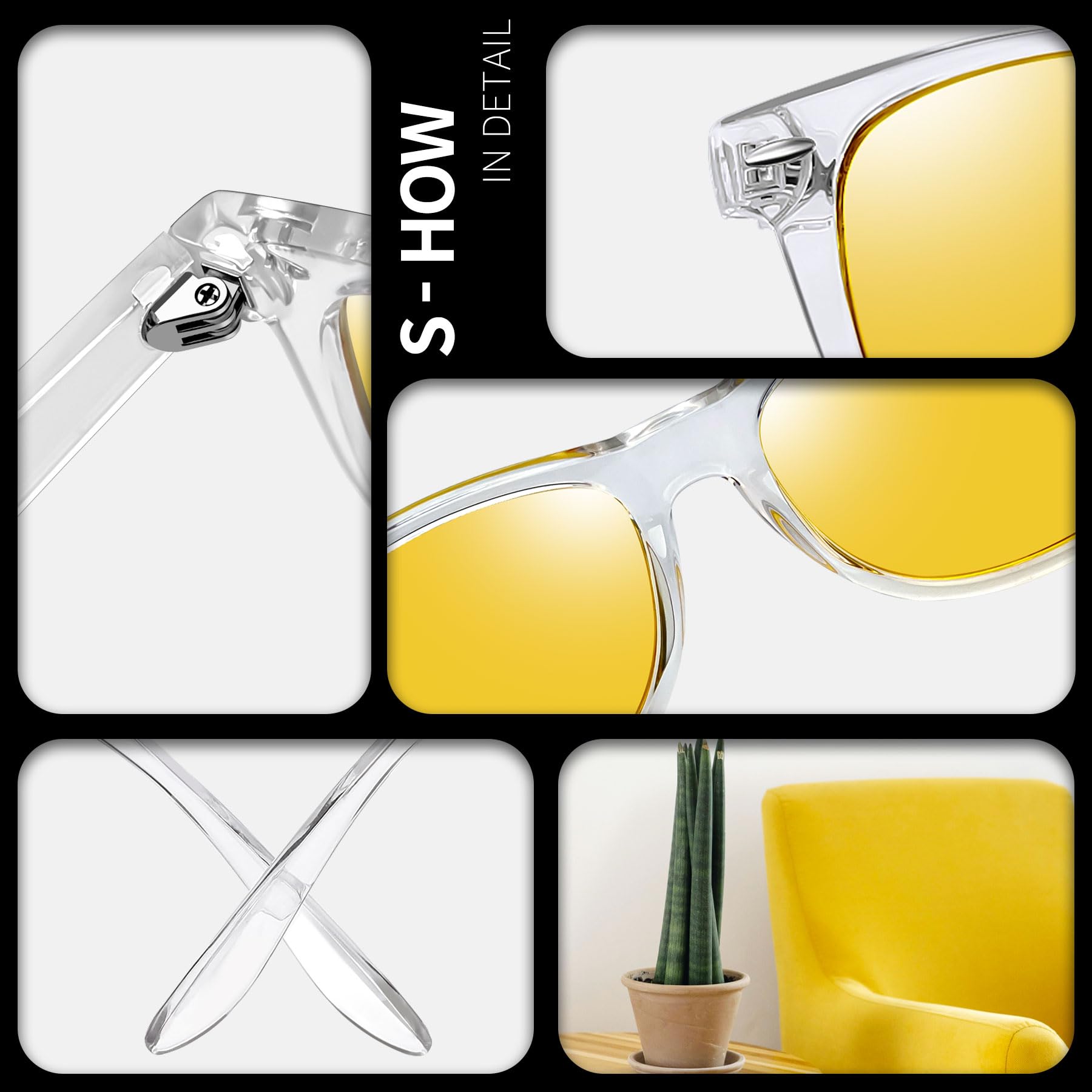 Foto 6 pulgar | Gafas De Conducción Nocturna Joopin Con Marco Transparente Y Lente Amarilla Uv400 - Venta Internacional.