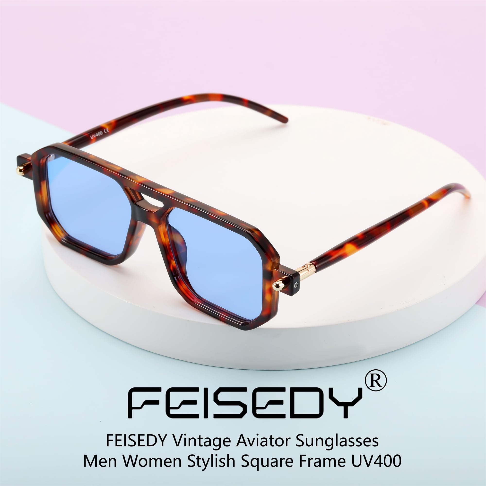 Foto 6 pulgar | Gafas De Sol Feisedy Vintage Square 70s Flat Aviator Uv400 - Venta Internacional.