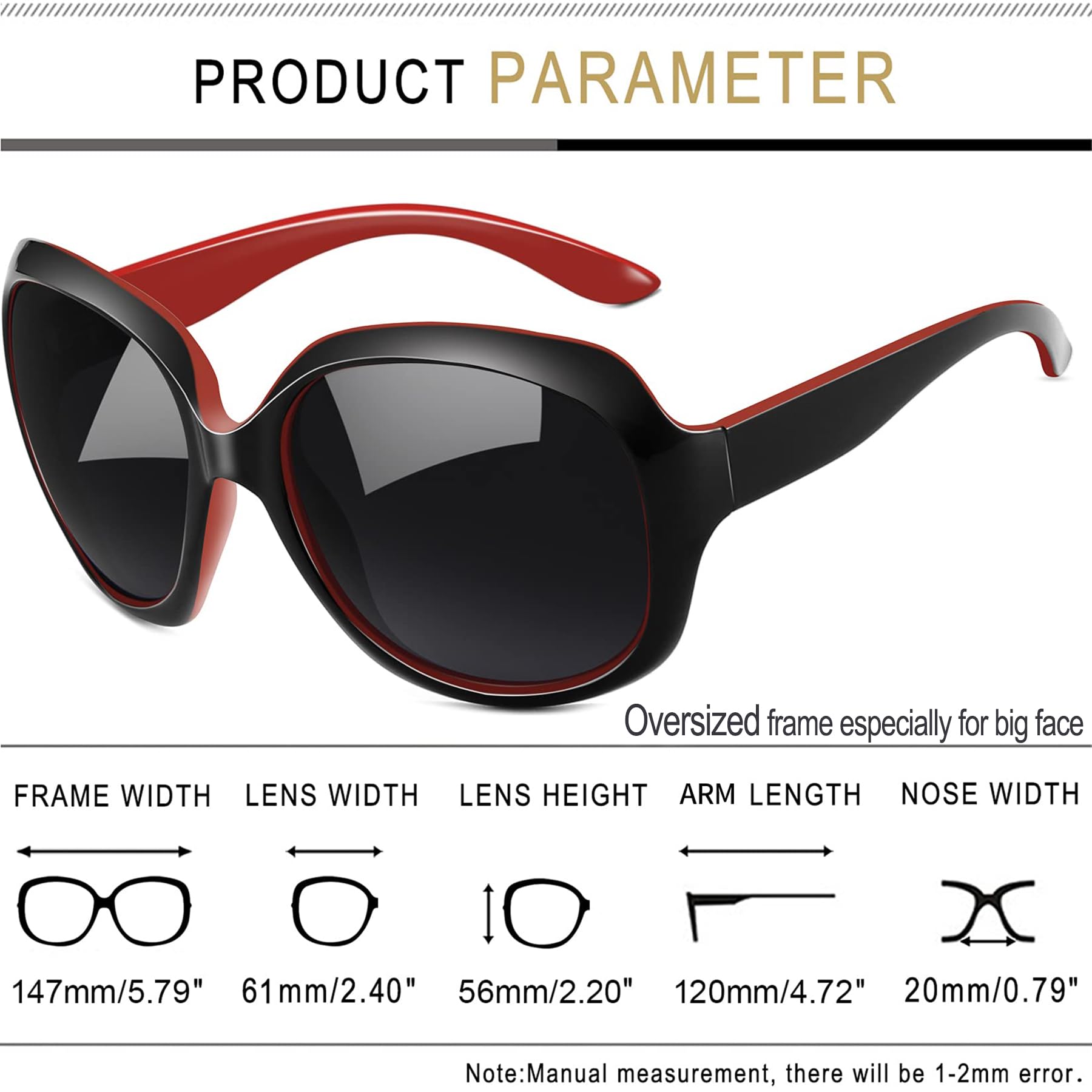Foto 5 pulgar | Gafas De Sol Joopin Oversized Black Red Polarized Para Mujer - Venta Internacional.