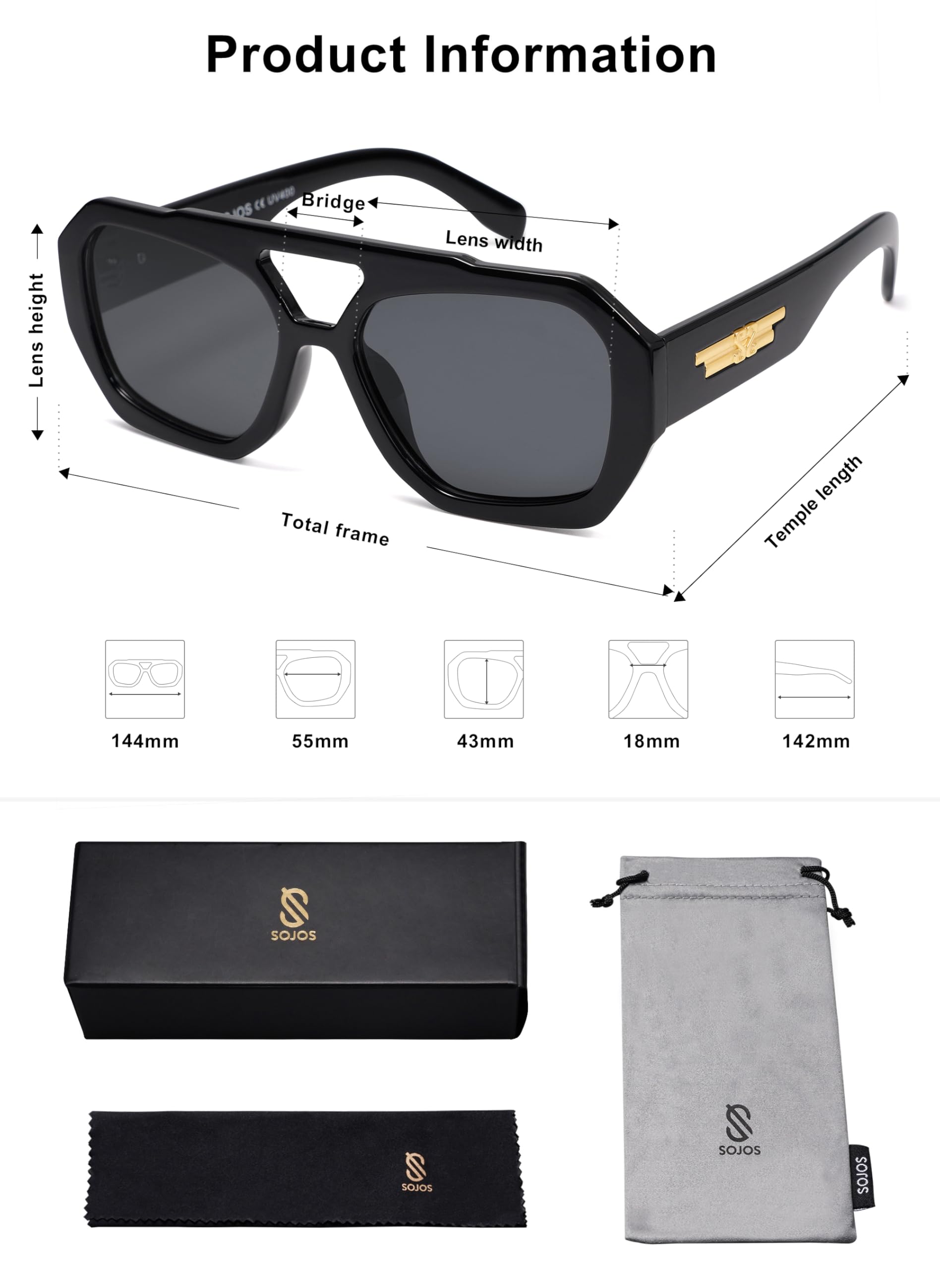 Foto 6 pulgar | Gafas De Sol Sojos Trendy Aviator Hexagonal Square Sj2288 - Venta Internacional.