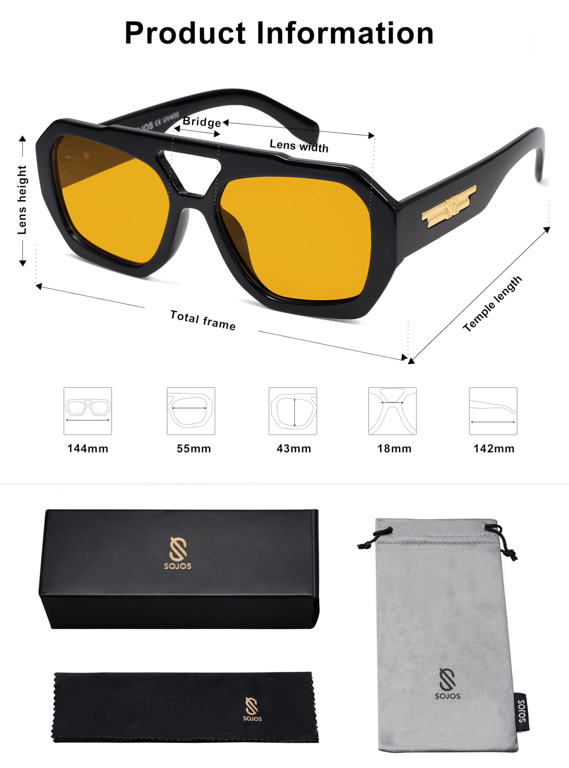 Foto 6 pulgar | Gafas De Sol Sojos Trendy Aviator Hexagonal Square Sj2288 - Venta Internacional.