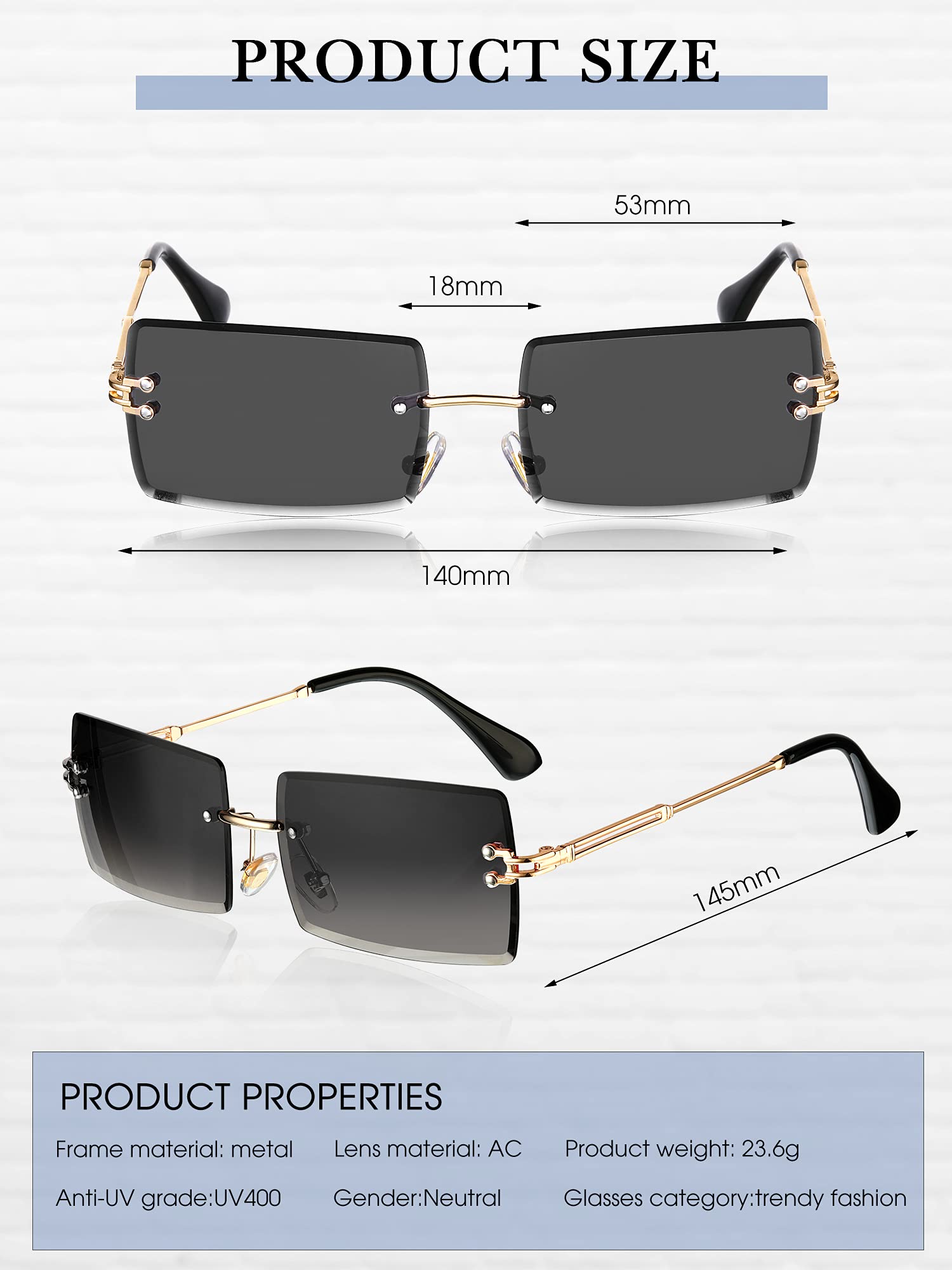 Foto 3 pulgar | Gafas De Sol Frienda Rimless Rectangle Vintage Para Mujeres Y Hombres - Venta Internacional.