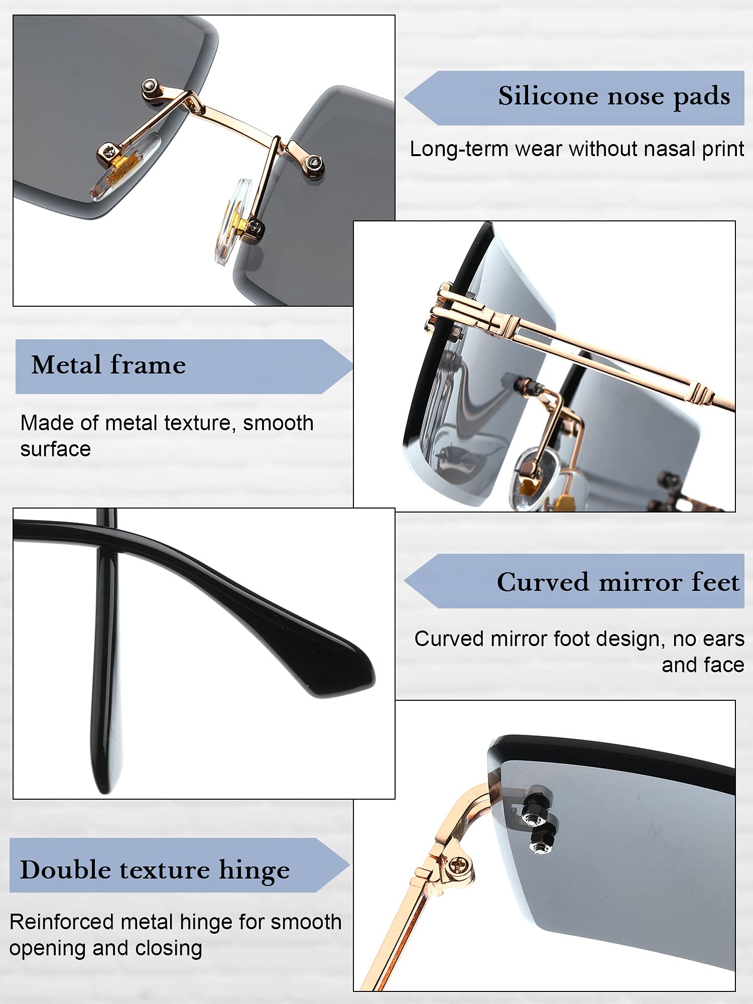Foto 4 pulgar | Gafas De Sol Frienda Rimless Rectangle Vintage Para Mujeres Y Hombres - Venta Internacional.