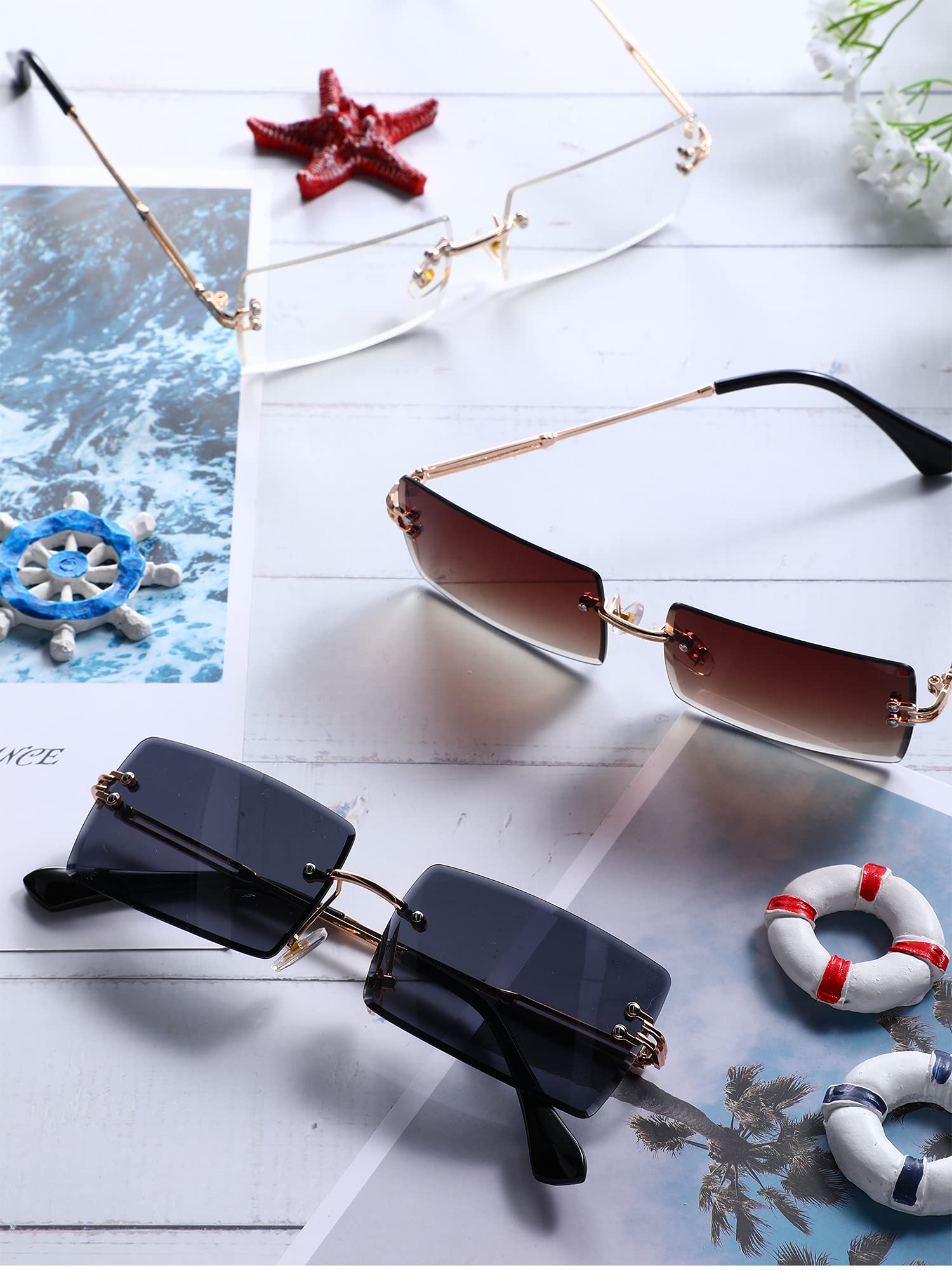 Foto 5 pulgar | Gafas De Sol Frienda Rimless Rectangle Vintage Para Mujeres Y Hombres - Venta Internacional.