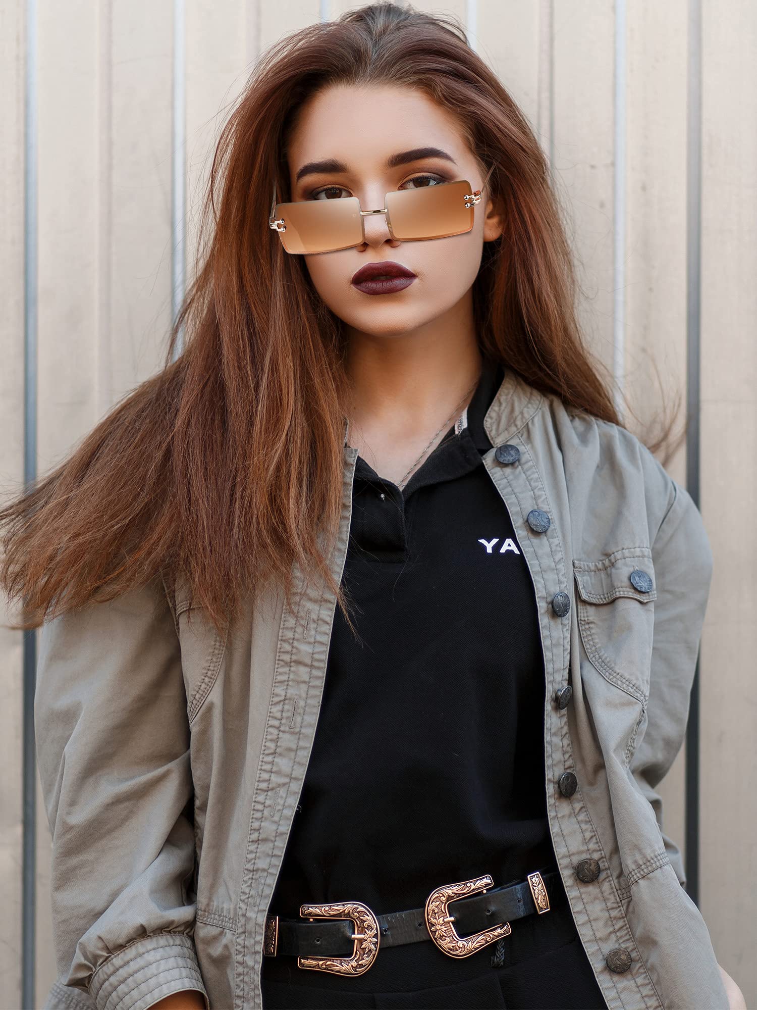 Foto 7 pulgar | Gafas De Sol Frienda Rimless Rectangle Vintage Para Mujeres Y Hombres - Venta Internacional.