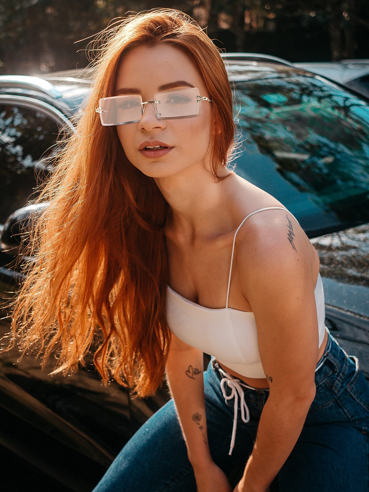 Foto 8 pulgar | Gafas De Sol Frienda Rimless Rectangle Vintage Para Mujeres Y Hombres - Venta Internacional.