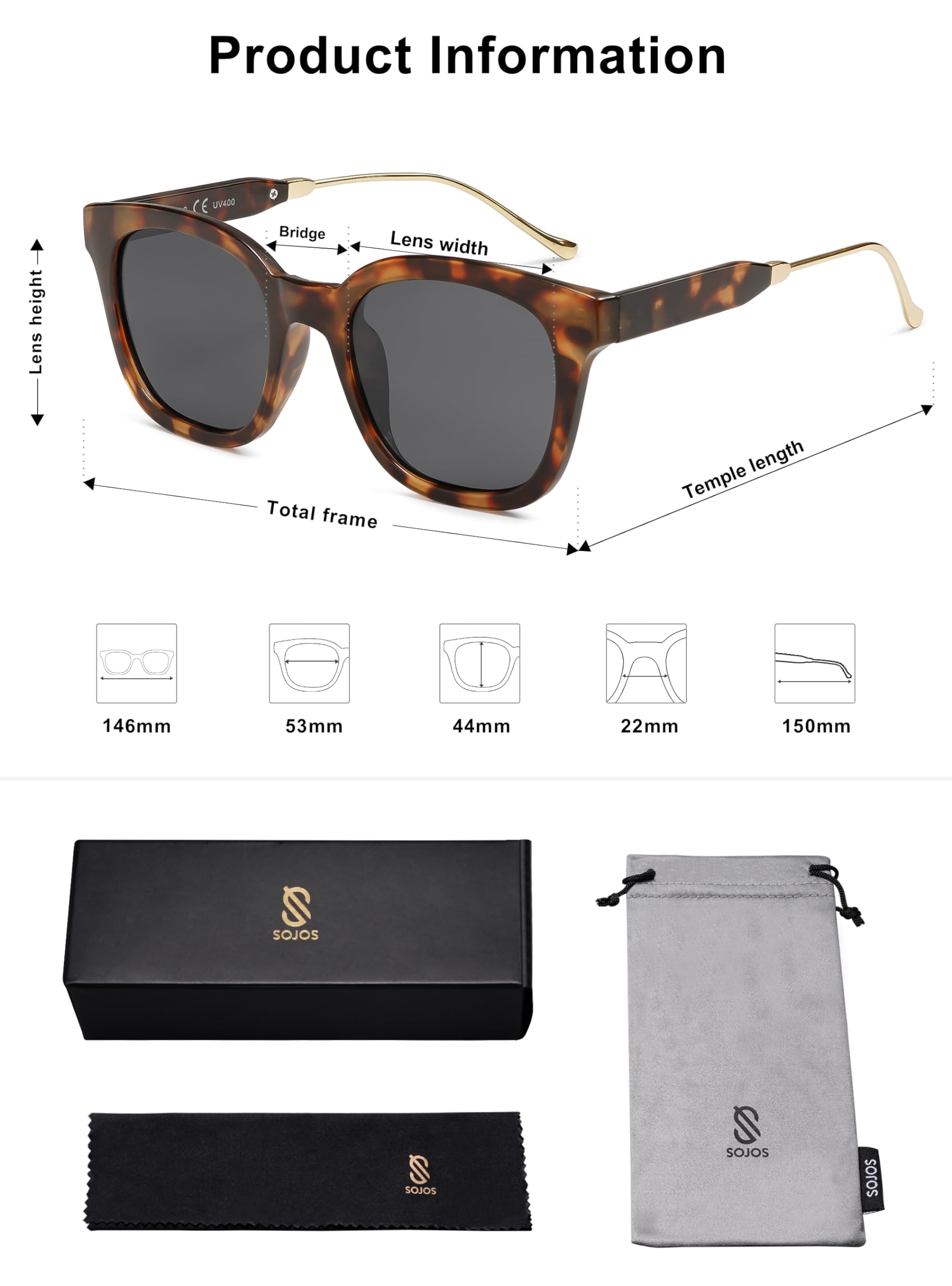 Foto 6 pulgar | Gafas De Sol Sojos Classic Square Polarized Uv400 Dark Tortoise - Venta Internacional.