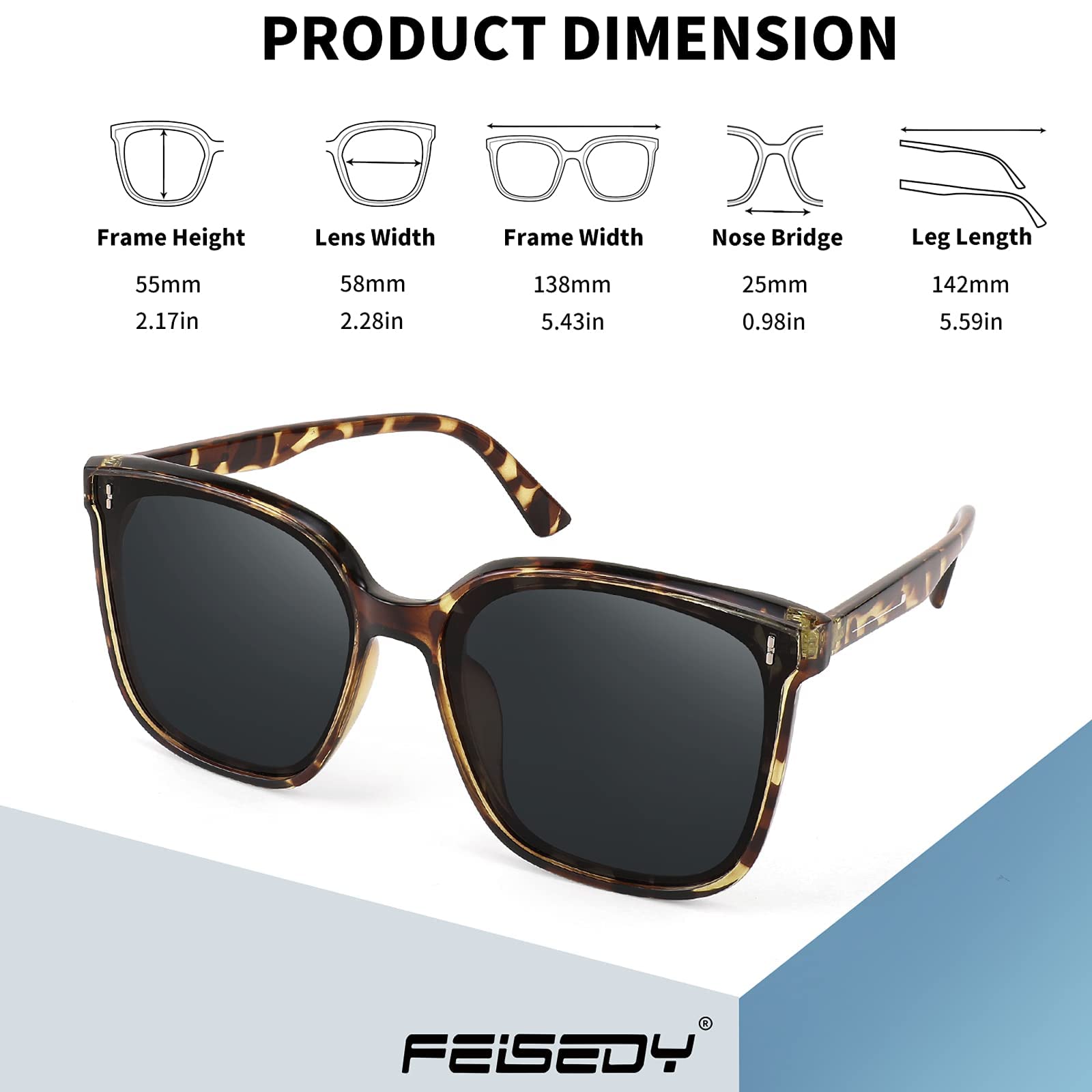 Foto 8 pulgar | Gafas De Sol Feisedy Para Mujer Y Hombre, Sobredimensionadas, Polarizadas, Cuadradas, B275 - Venta Internacional.
