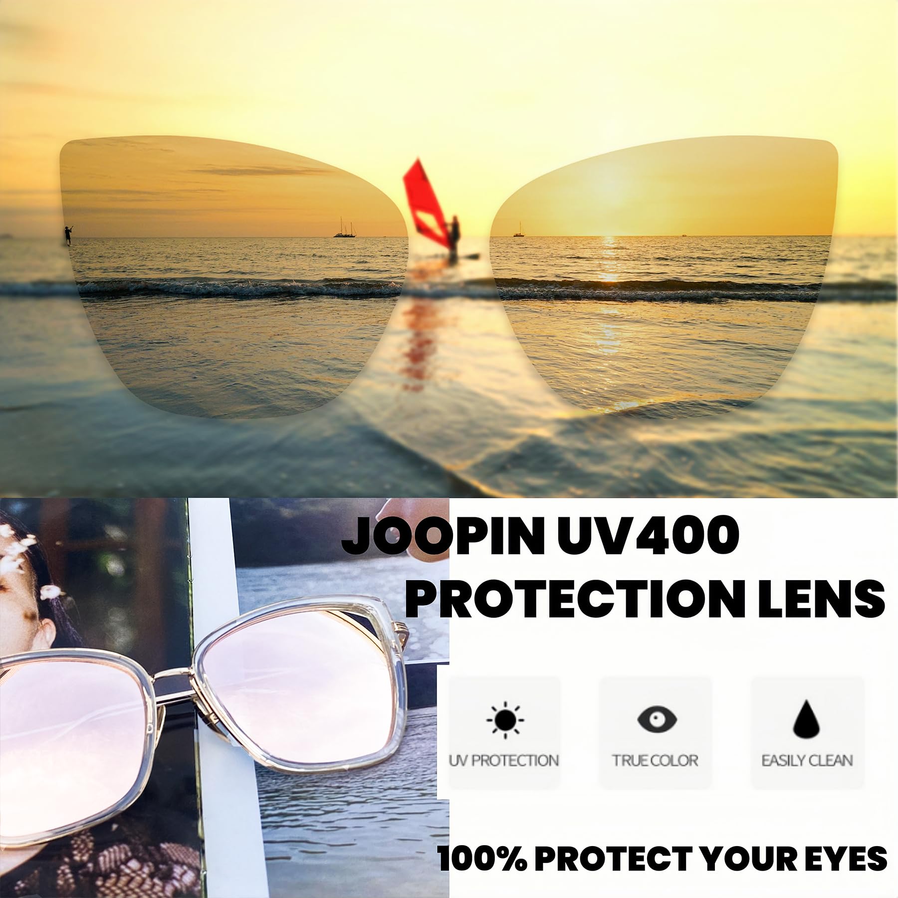 Foto 4 pulgar | Gafas De Sol Joopin Becky Cateye Oversized Para Mujer, Color Negro+pin - Venta Internacional.