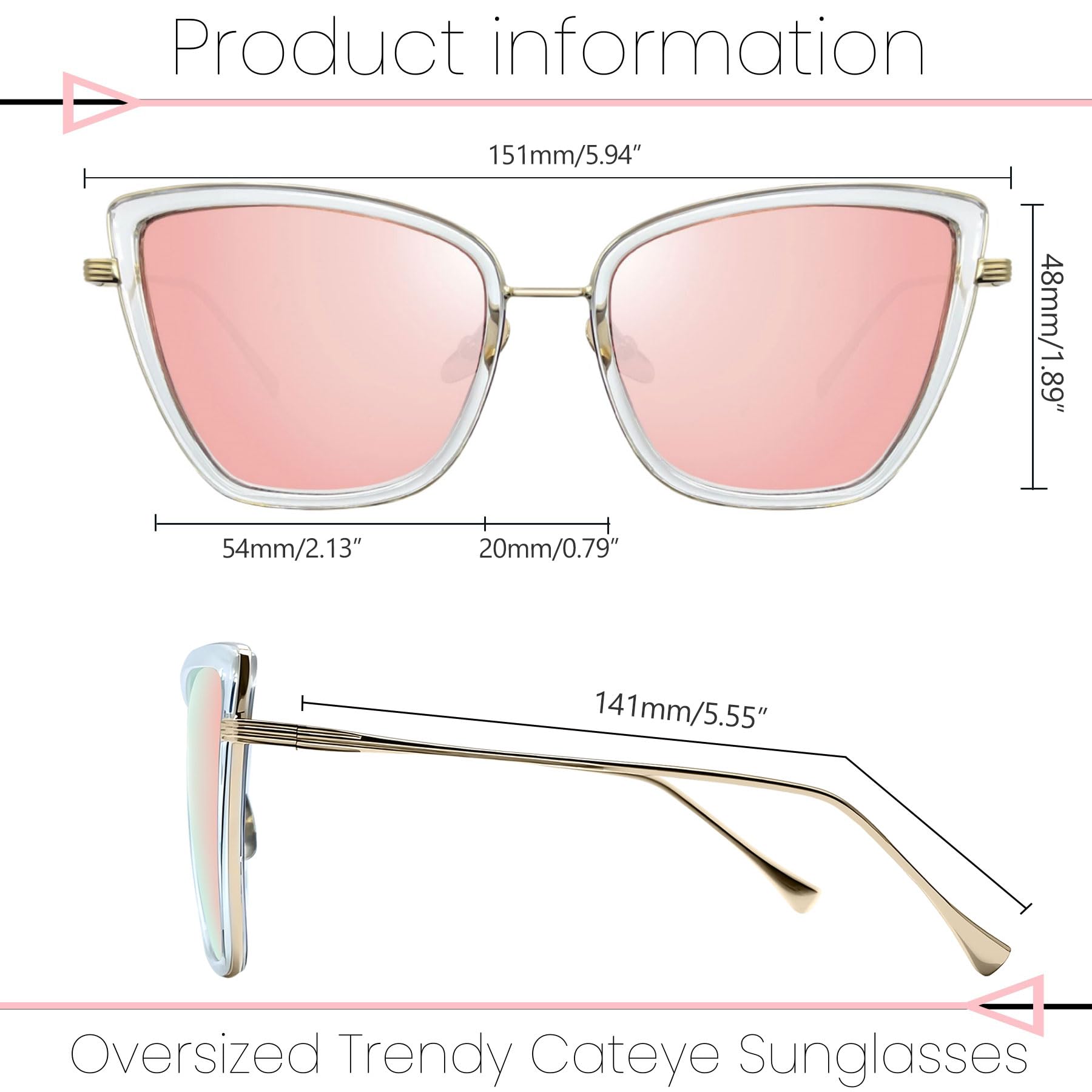 Foto 6 pulgar | Gafas De Sol Joopin Becky Cateye Oversized Para Mujer, Color Negro+pin - Venta Internacional.