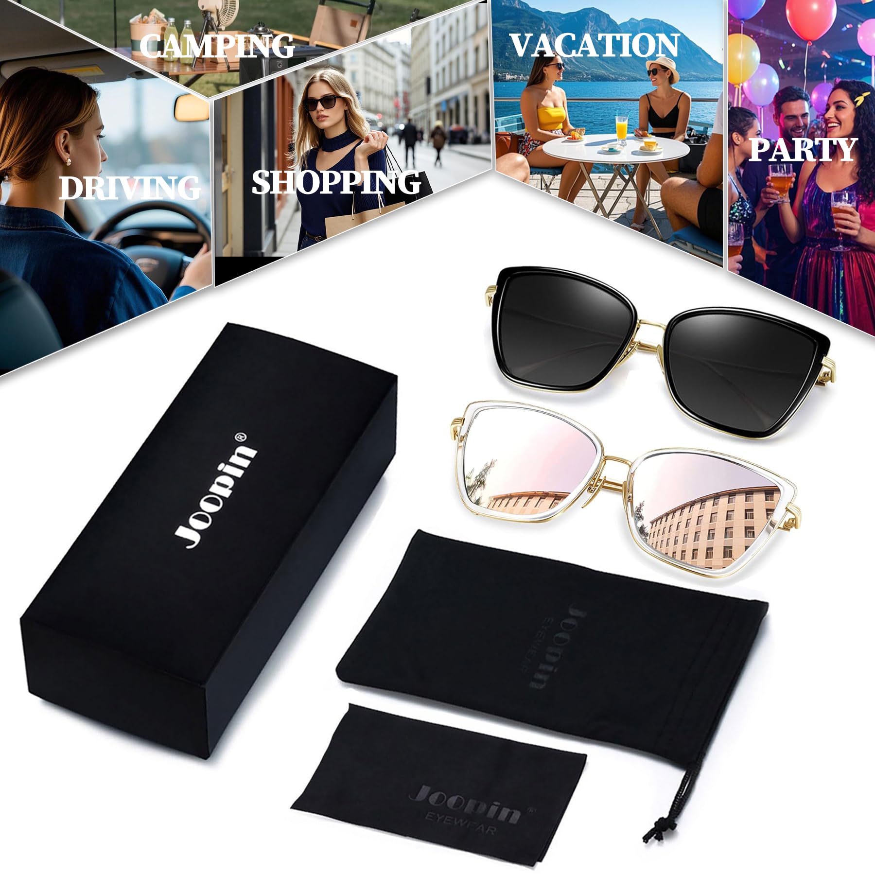 Foto 6 | Gafas De Sol Joopin Becky Cateye Oversized Para Mujer, Color Negro+pin - Venta Internacional.