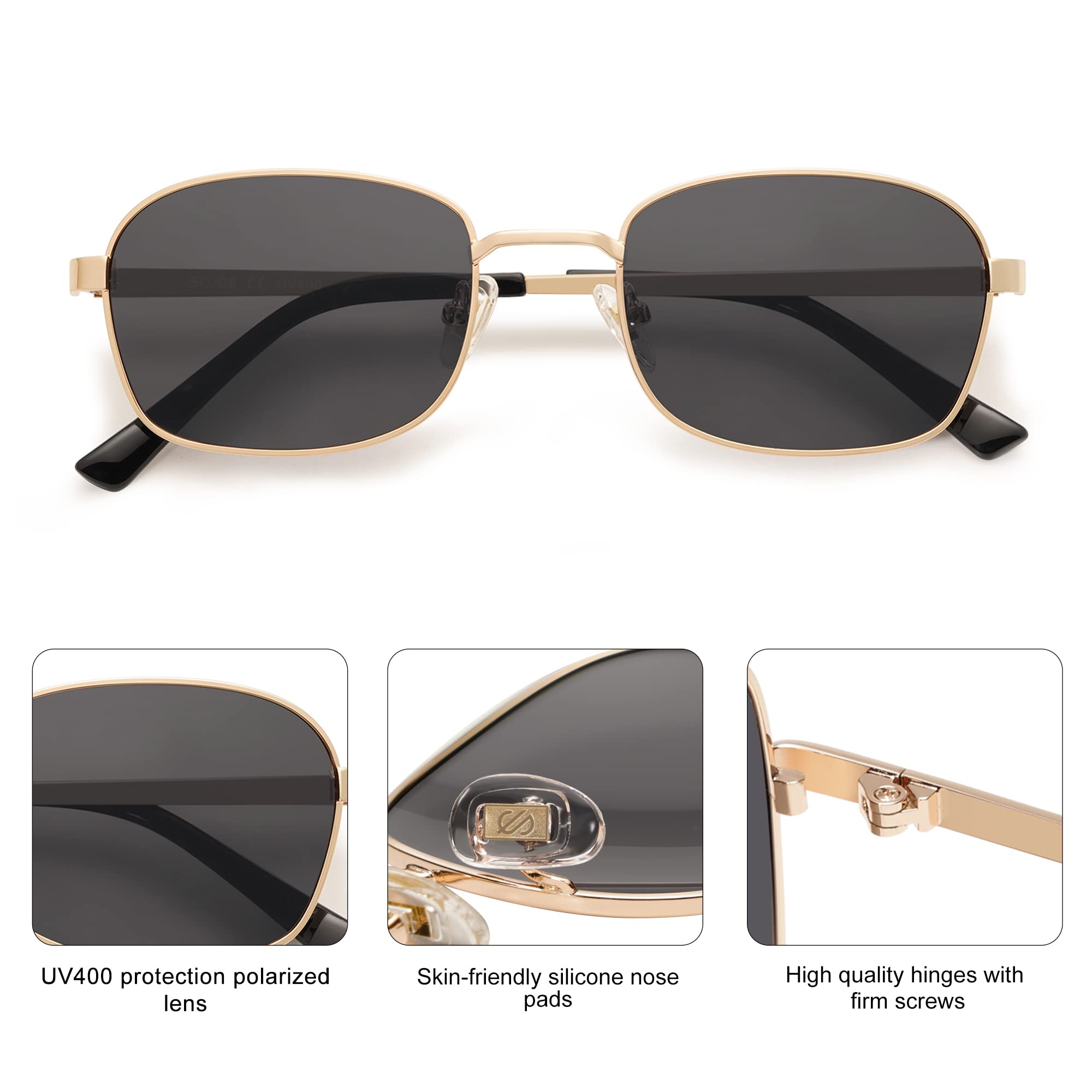 Foto 4 | Gafas De Sol Sojos Retro Rectangulares Polarizadas Sj1177 Con Lente Gris Dorada - Venta Internacional.