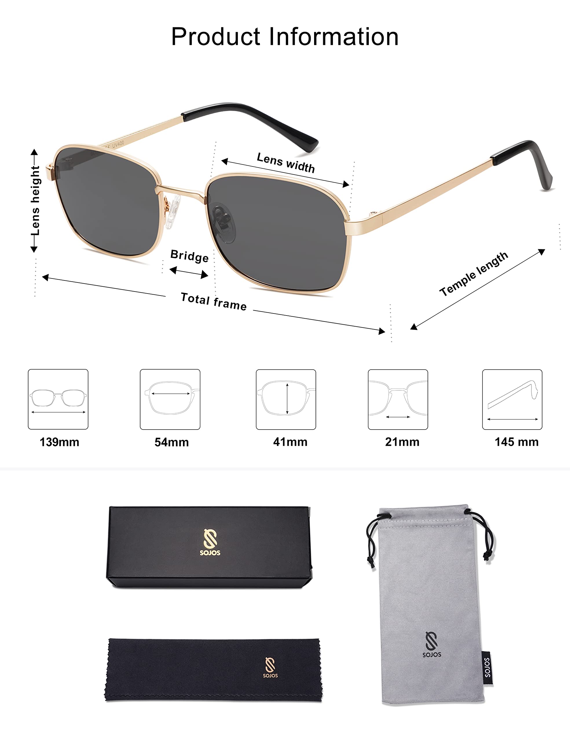 Foto 5 | Gafas De Sol Sojos Retro Rectangulares Polarizadas Sj1177 Con Lente Gris Dorada - Venta Internacional.