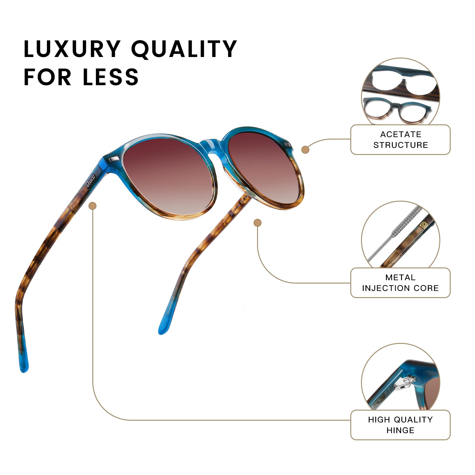 Foto 4 | Gafas De Sol Duco Retro Round Uv400 Polarizadas Para Mujer Y Hombre - Venta Internacional.