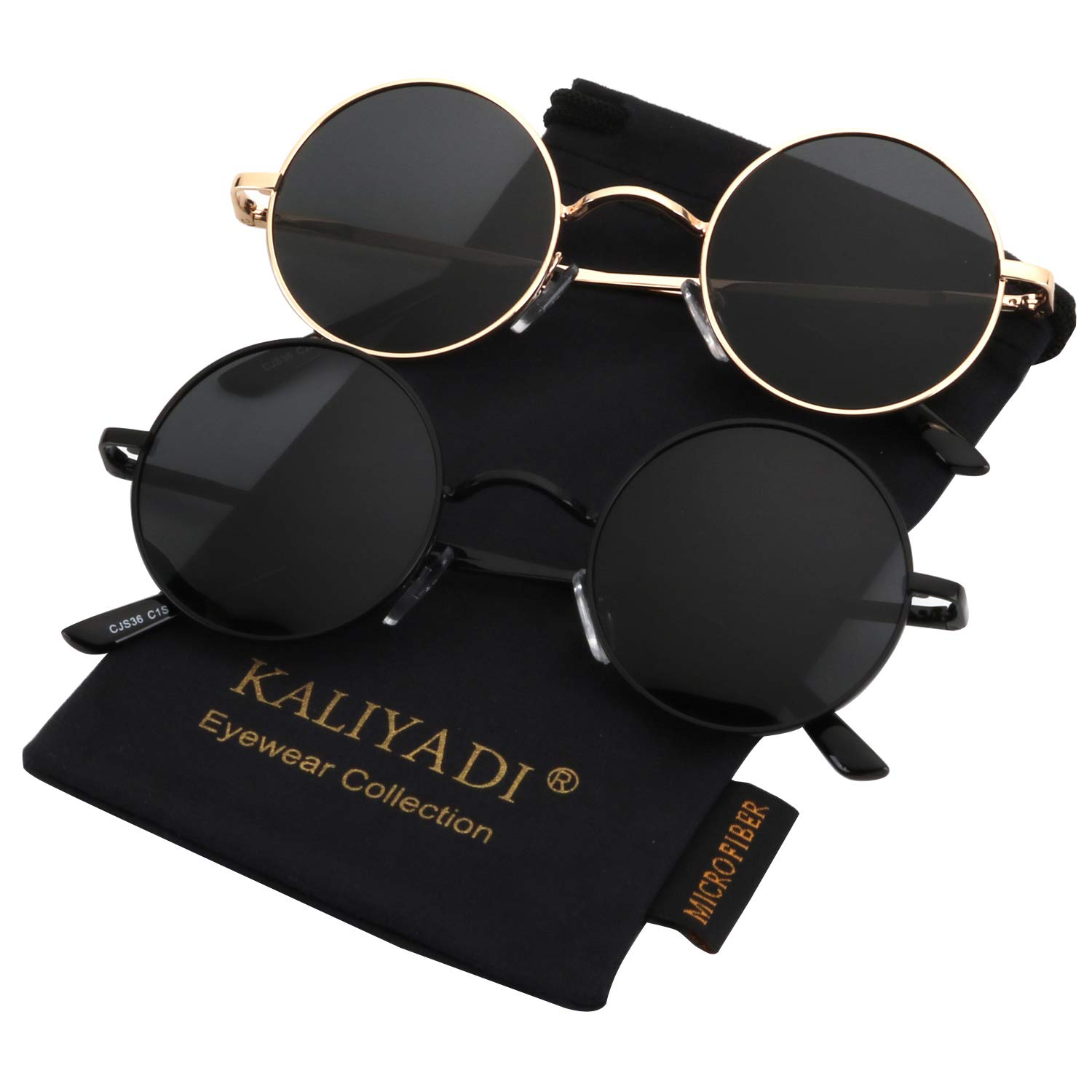 Foto 2 pulgar | Gafas De Sol Kaliyadi, Redondas, Polarizadas, Retro, De Metal, Uv400, 45 Mm, Paquete De 2 - Venta Internacional.