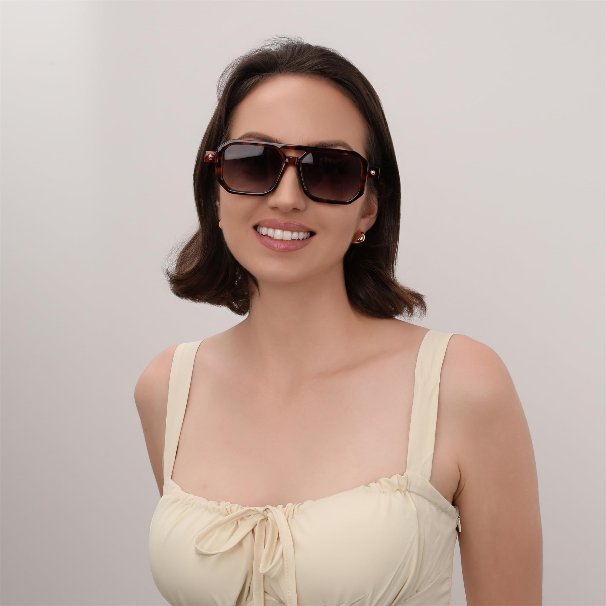 Foto 5 pulgar | Gafas De Sol Feisedy Vintage Square 70s Flat Aviator Uv400 - Venta Internacional.