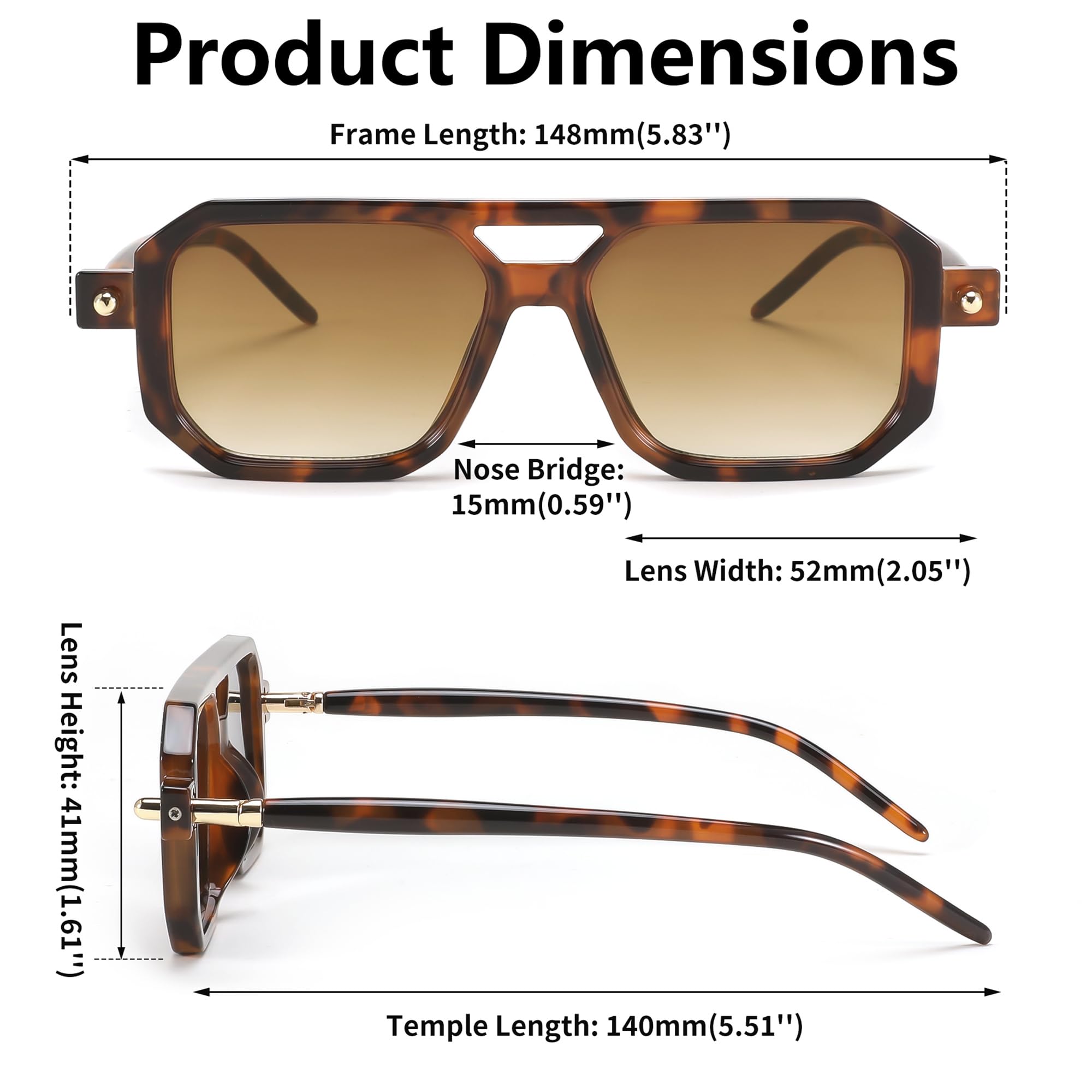 Foto 7 | Gafas De Sol Feisedy Vintage Square 70s Flat Aviator Uv400 - Venta Internacional.
