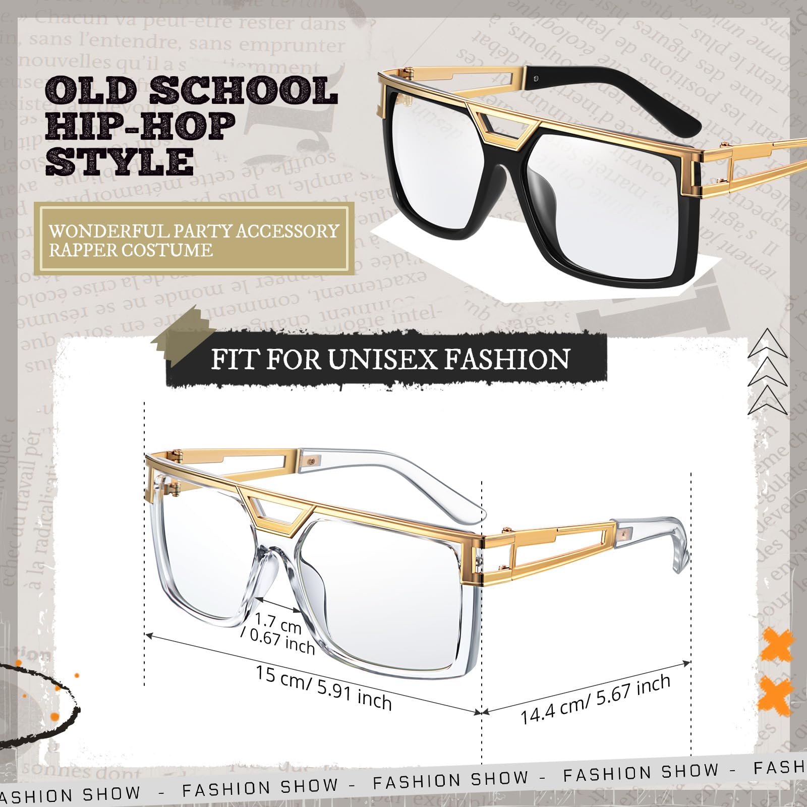 Foto 2 | Gafas De Sol Hicarer, Años 80, 90, Vintage, Rapero, Dj, Hip Hop, Unisex - Venta Internacional.