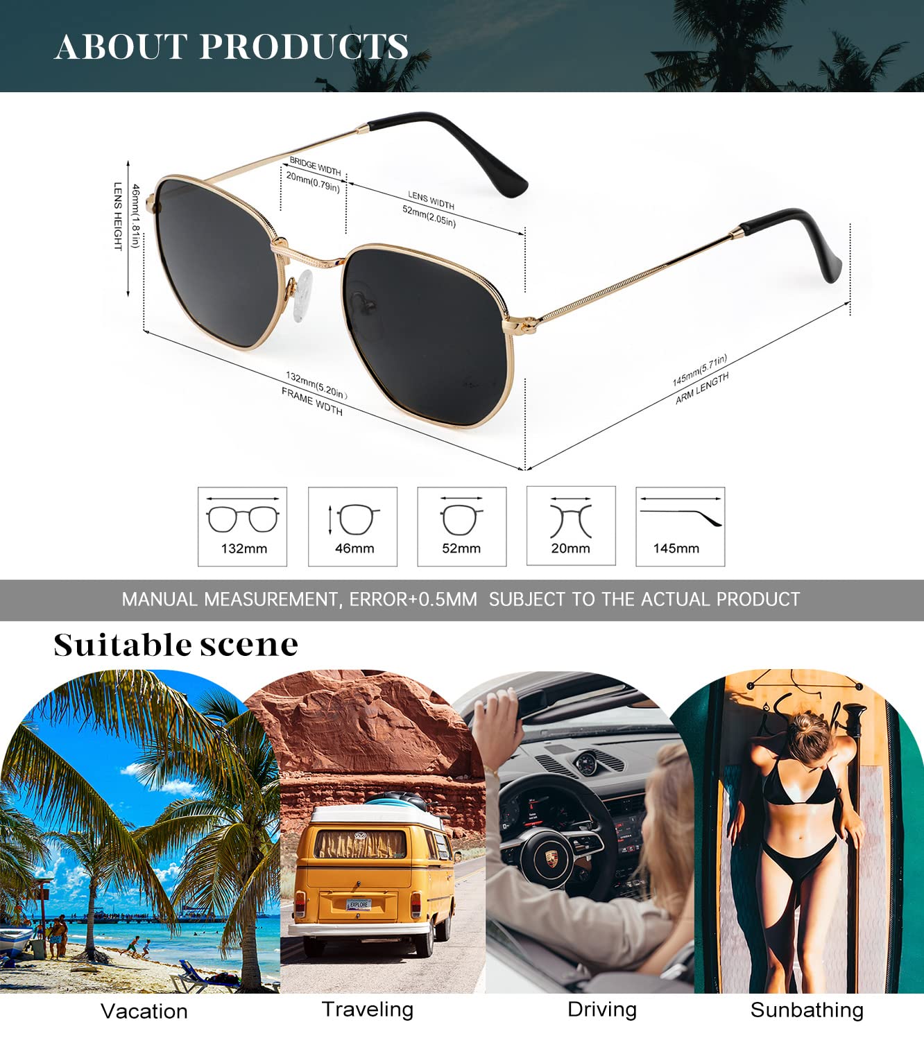 Foto 6 pulgar | Gafas de Sol Kaliyadi Hexagon Polarized Uv400 para Mujeres Y Hombres - Venta Internacional
