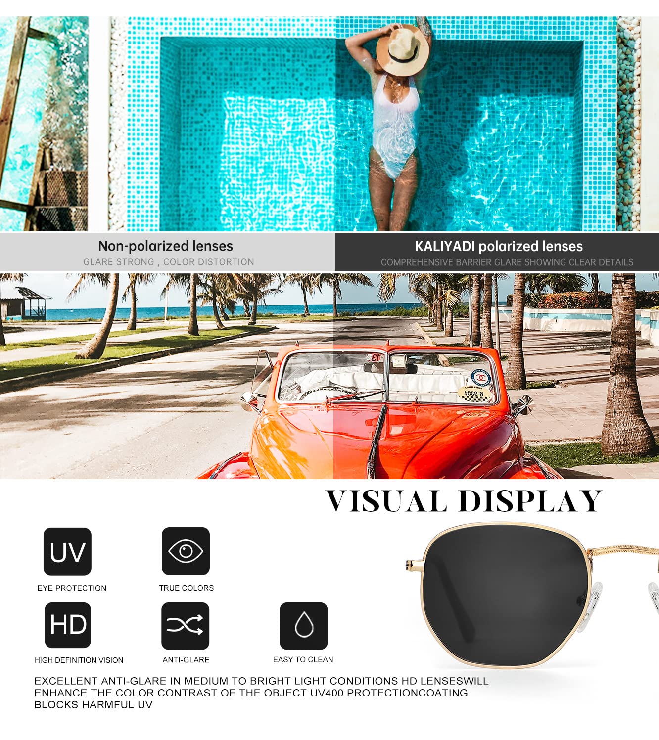 Foto 7 pulgar | Gafas de Sol Kaliyadi Hexagon Polarized Uv400 para Mujeres Y Hombres - Venta Internacional