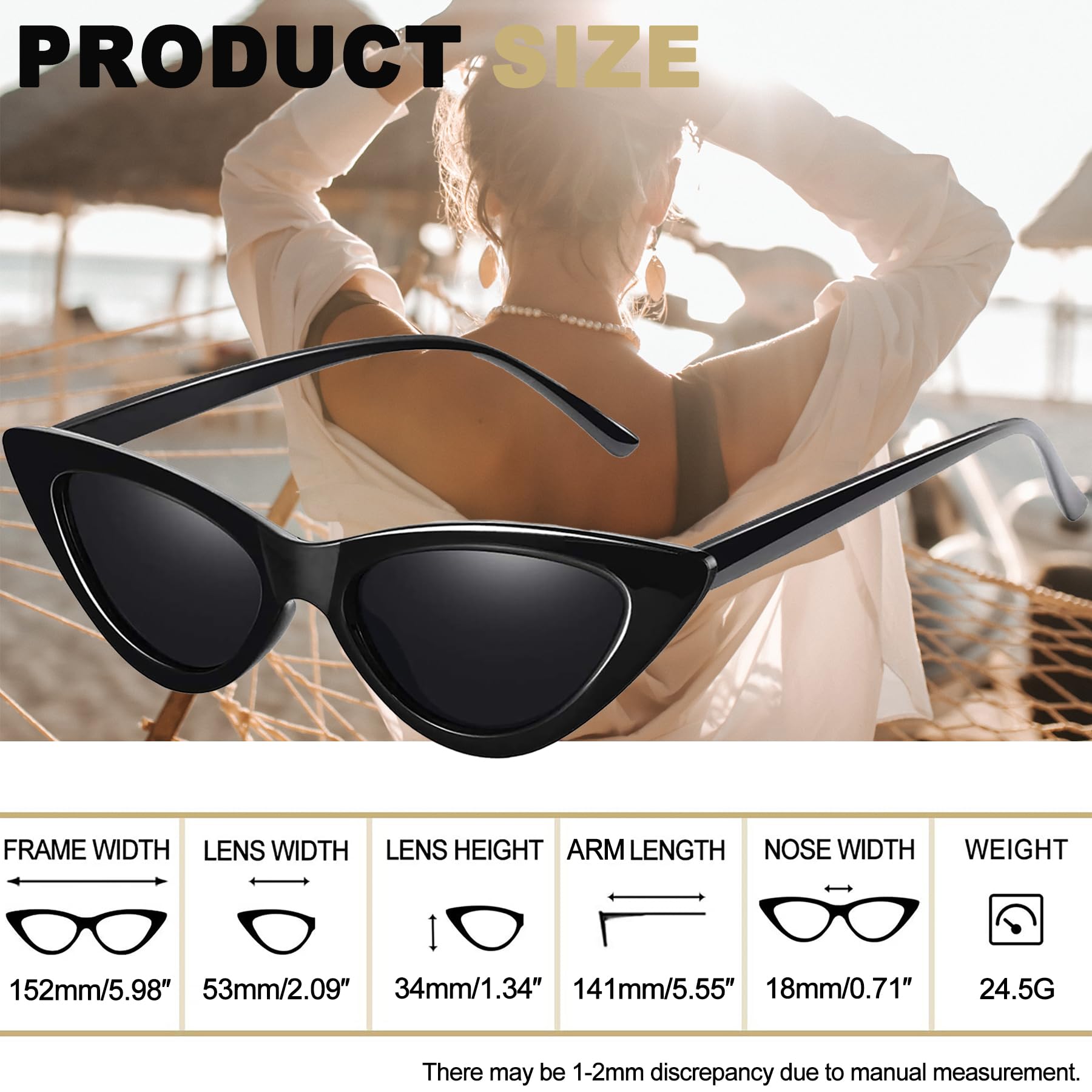 Foto 5 pulgar | Gafas De Sol Joopin Polarized Black Cat Eye Para Mujer Uv400 - Venta Internacional.