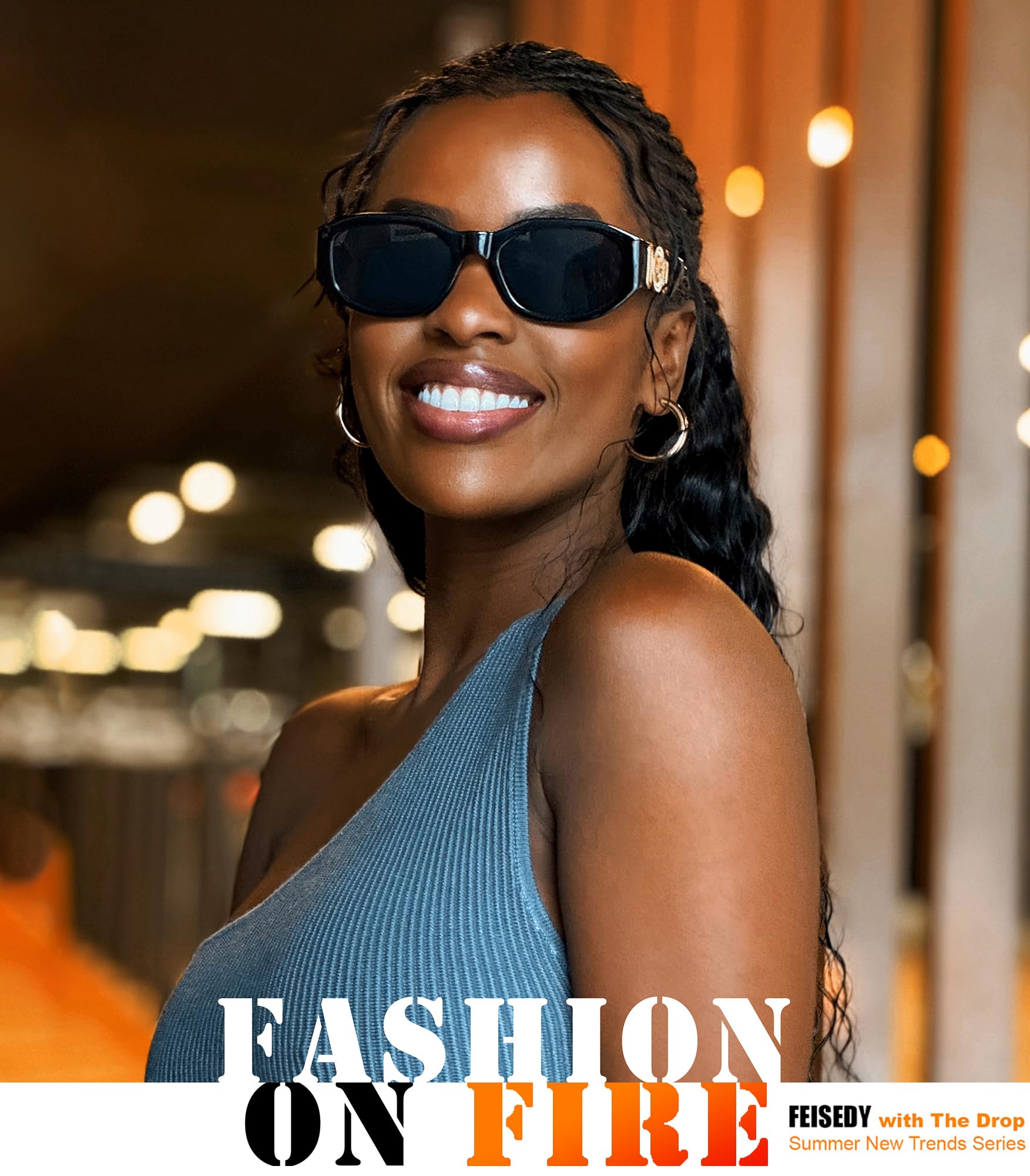 Foto 2 | Gafas De Sol Feisedy Retro Trendy Rectangulares Vintage Uv400 B2322 - Venta Internacional.