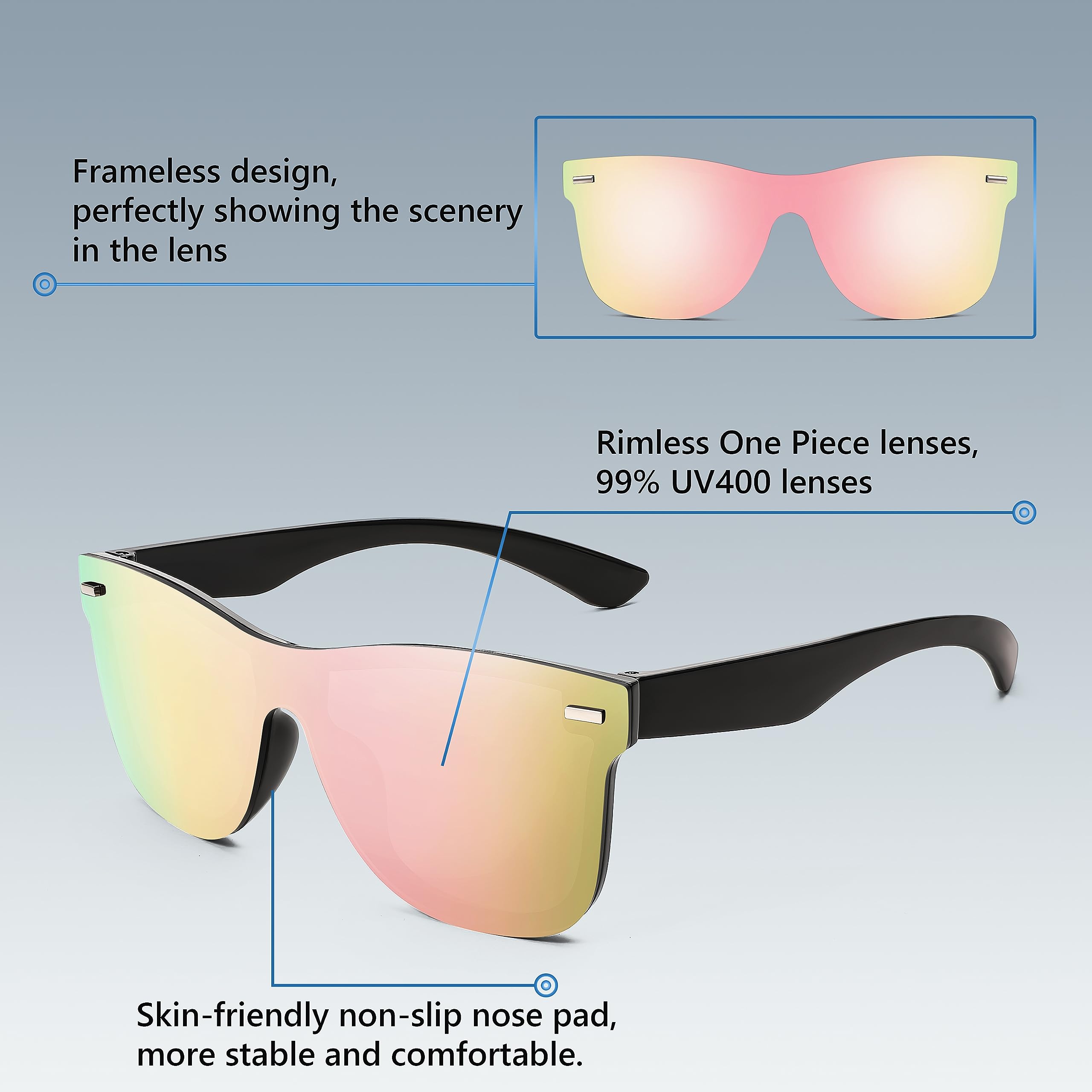 Foto 8 pulgar | Gafas De Sol Feisedy Rimless Mirrored Uv400 B4114 Para Mujeres Y Hombres - Venta Internacional.