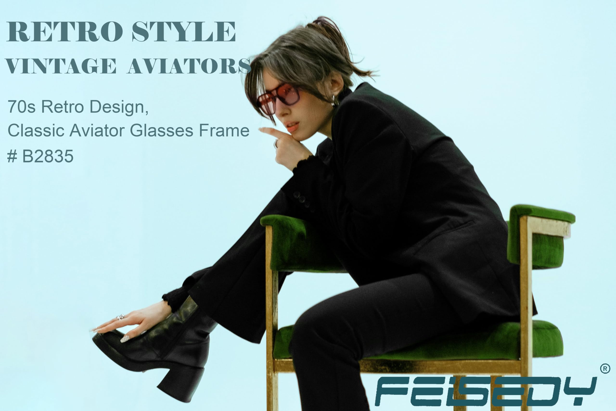 Foto 3 pulgar | Gafas De Sol Feisedy Retro Square Aviator 70s Uv400 B2835 - Venta Internacional.