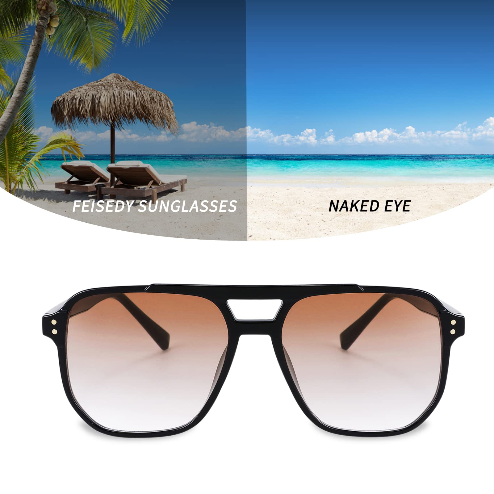 Foto 4 pulgar | Gafas De Sol Feisedy Retro Square Aviator 70s Uv400 B2835 - Venta Internacional.