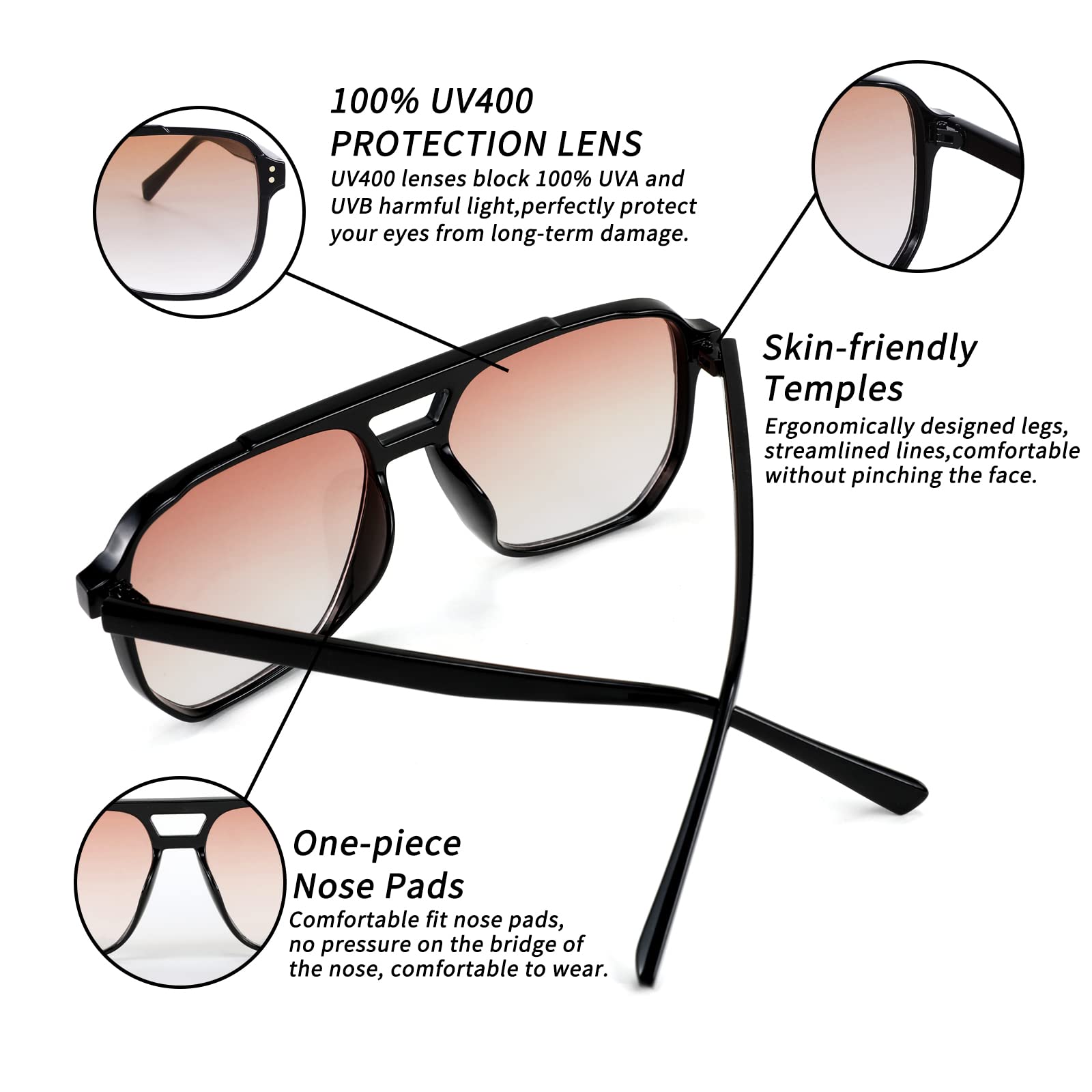 Foto 5 pulgar | Gafas De Sol Feisedy Retro Square Aviator 70s Uv400 B2835 - Venta Internacional.