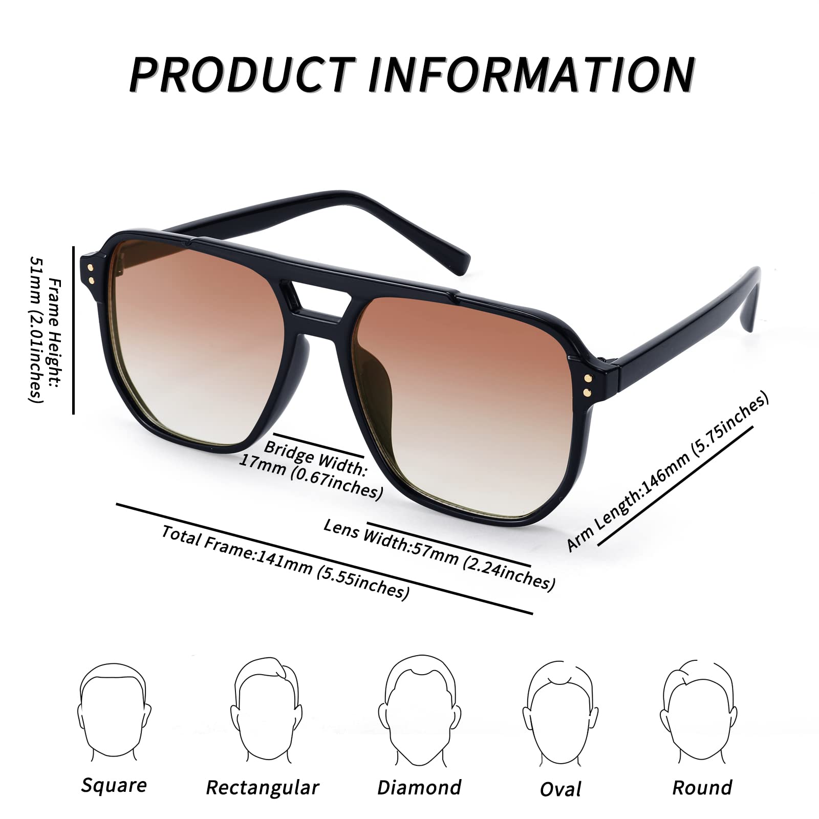 Foto 6 pulgar | Gafas De Sol Feisedy Retro Square Aviator 70s Uv400 B2835 - Venta Internacional.