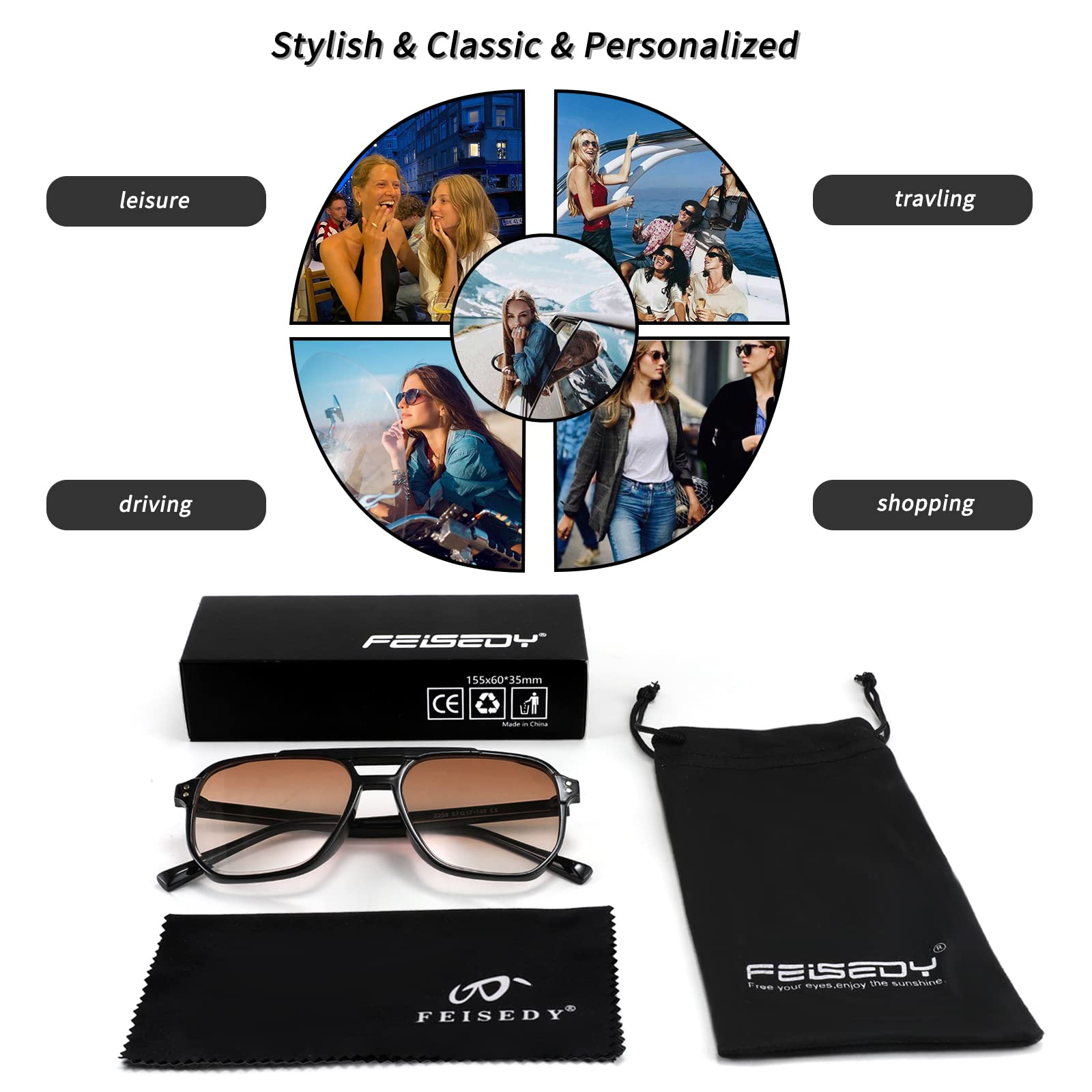 Foto 7 pulgar | Gafas De Sol Feisedy Retro Square Aviator 70s Uv400 B2835 - Venta Internacional.