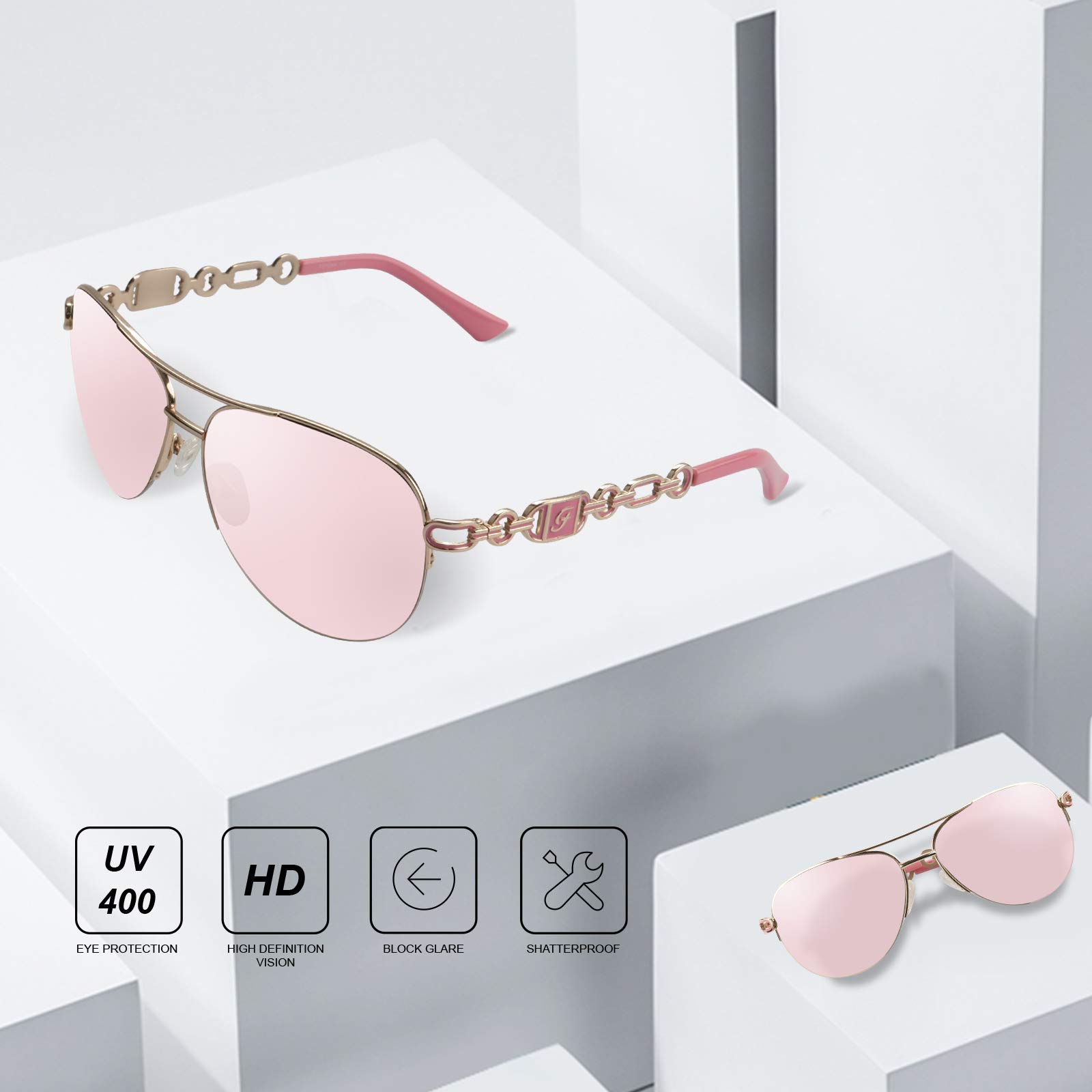 Foto 3 pulgar | Gafas De Sol Fonhcoo Aviator Pink Espejed Lens Uv400 Para Mujer - Venta Internacional.