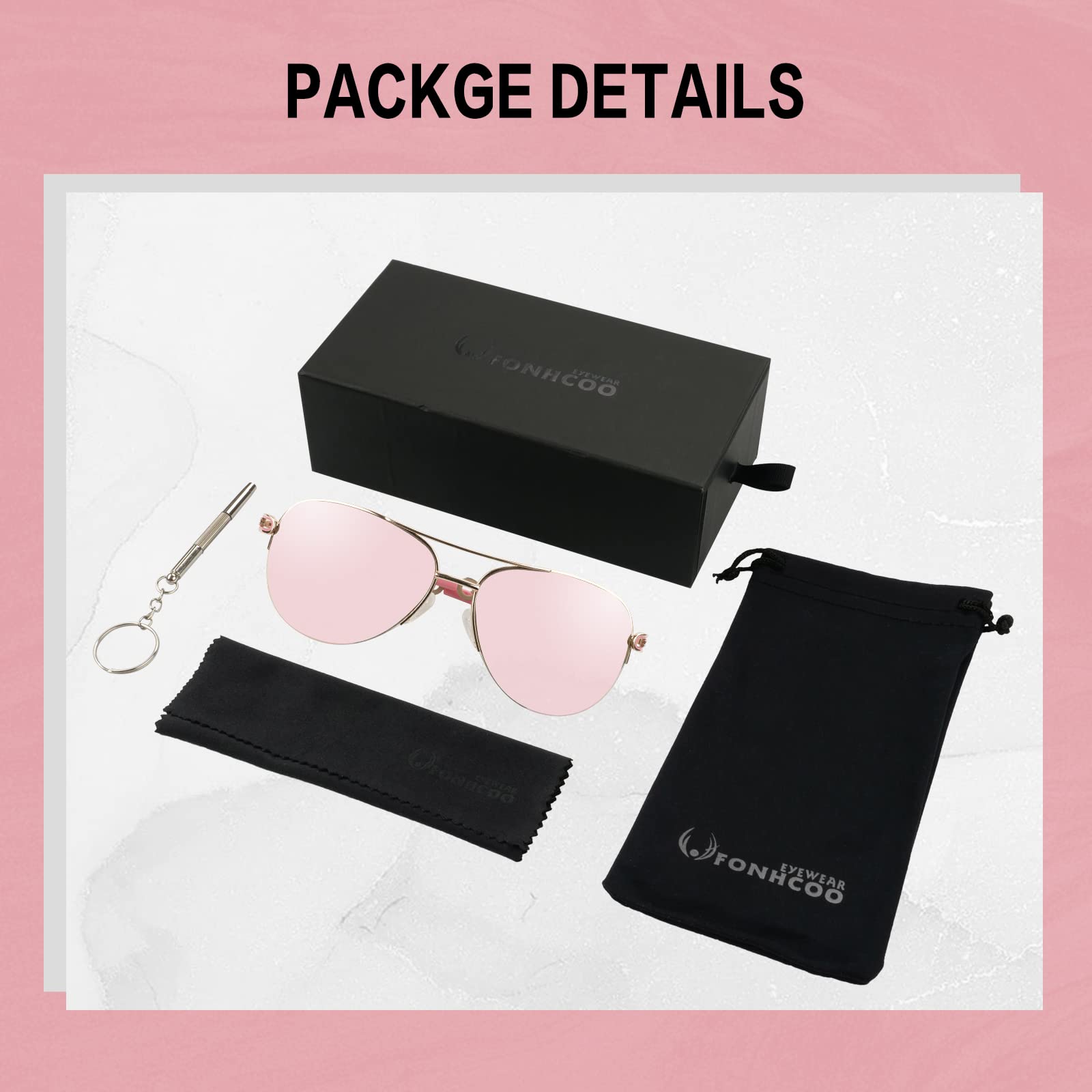 Foto 7 pulgar | Gafas De Sol Fonhcoo Aviator Pink Espejed Lens Uv400 Para Mujer - Venta Internacional.