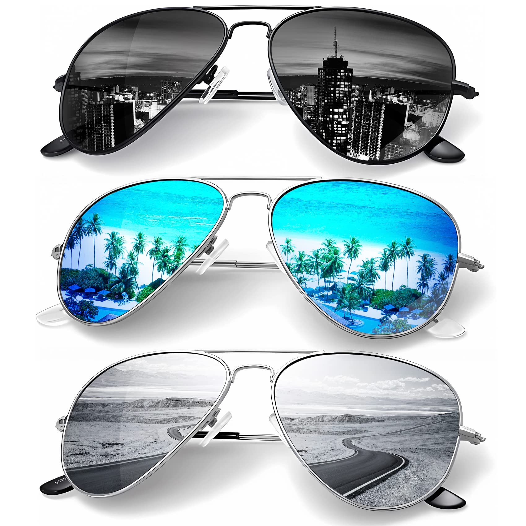Foto 2 pulgar | Gafas de Sol Kaliyadi Classic Aviator Polarizadas Uv62 Mm paquete De 3 - Venta Internacional