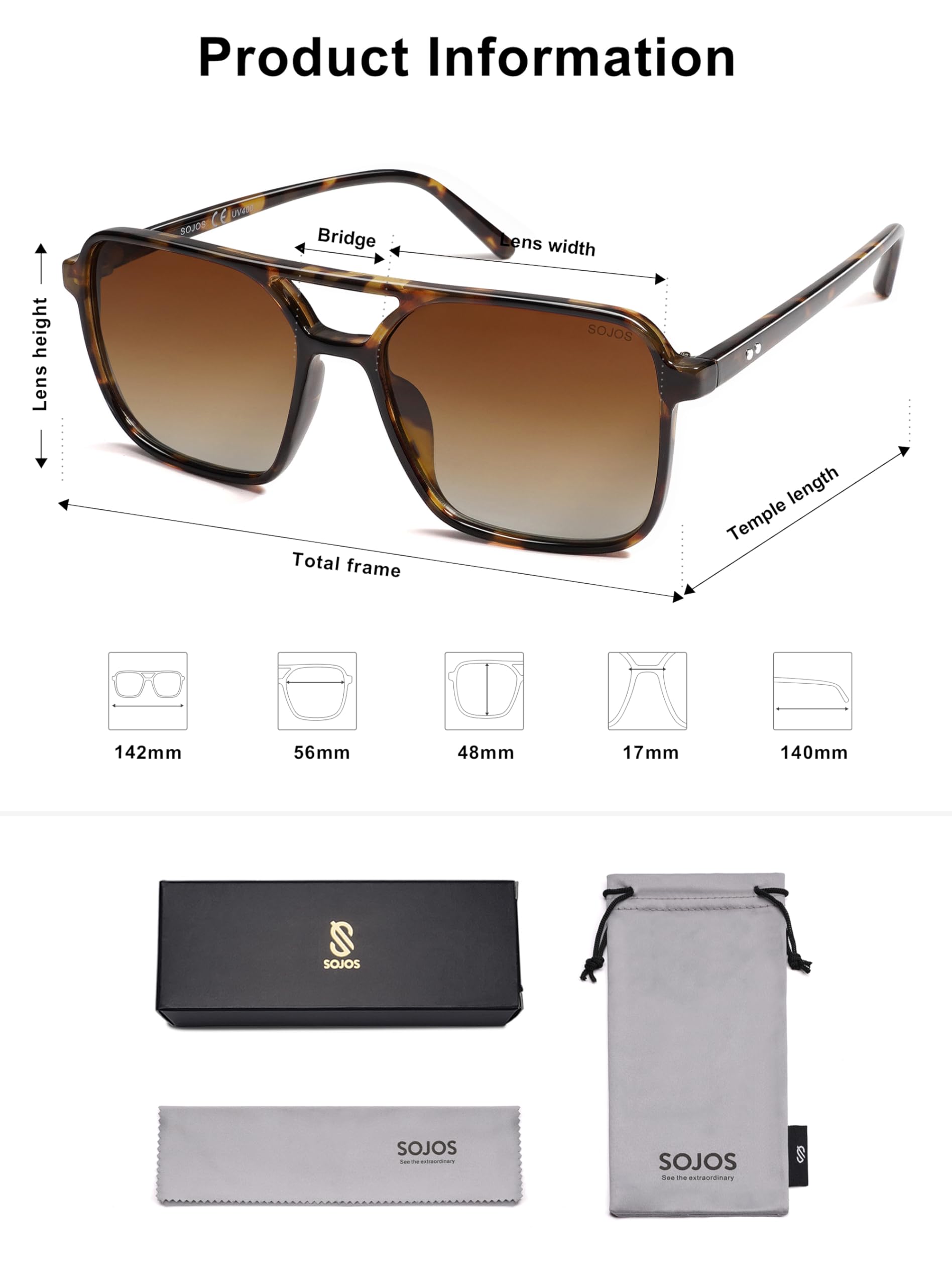 Foto 6 pulgar | Gafas De Sol Sojos Trendy Vintage Aviator Square Sj2327 - Venta Internacional.