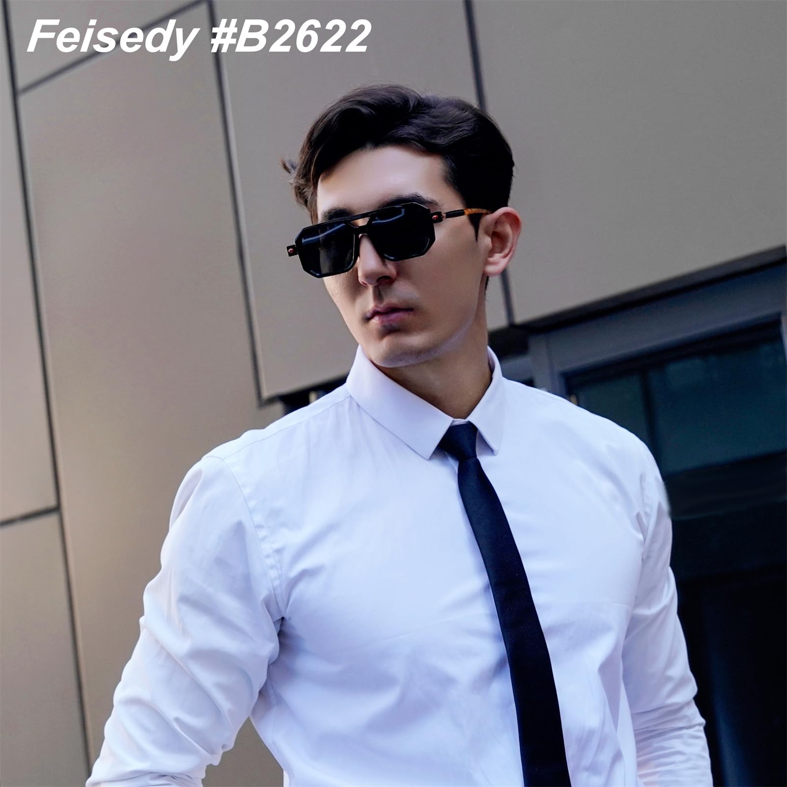 Foto 4 pulgar | Gafas De Sol Feisedy Vintage Square 70s Flat Aviator Uv400 - Venta Internacional.