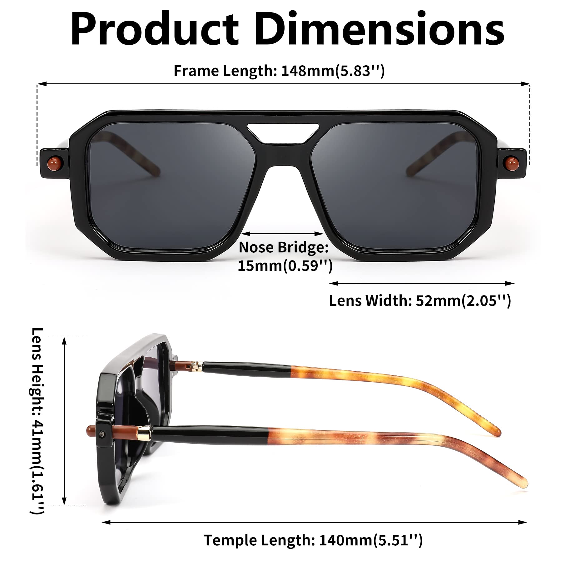 Foto 8 pulgar | Gafas De Sol Feisedy Vintage Square 70s Flat Aviator Uv400 - Venta Internacional.