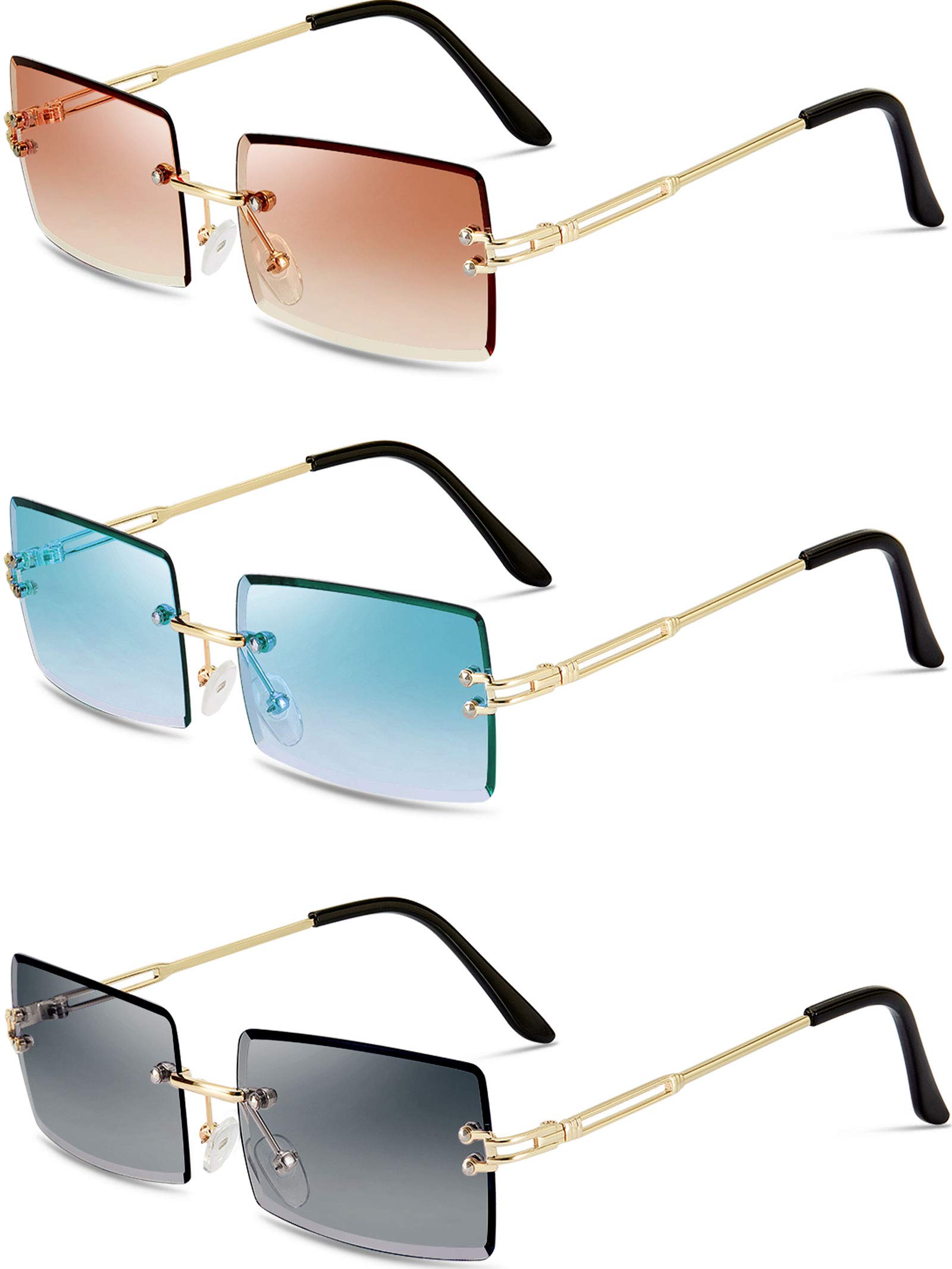 Foto 2 pulgar | Gafas De Sol Weewooday, Rectangulares, Sin Montura, Tintadas, Vintage, 3 Pares - Venta Internacional.