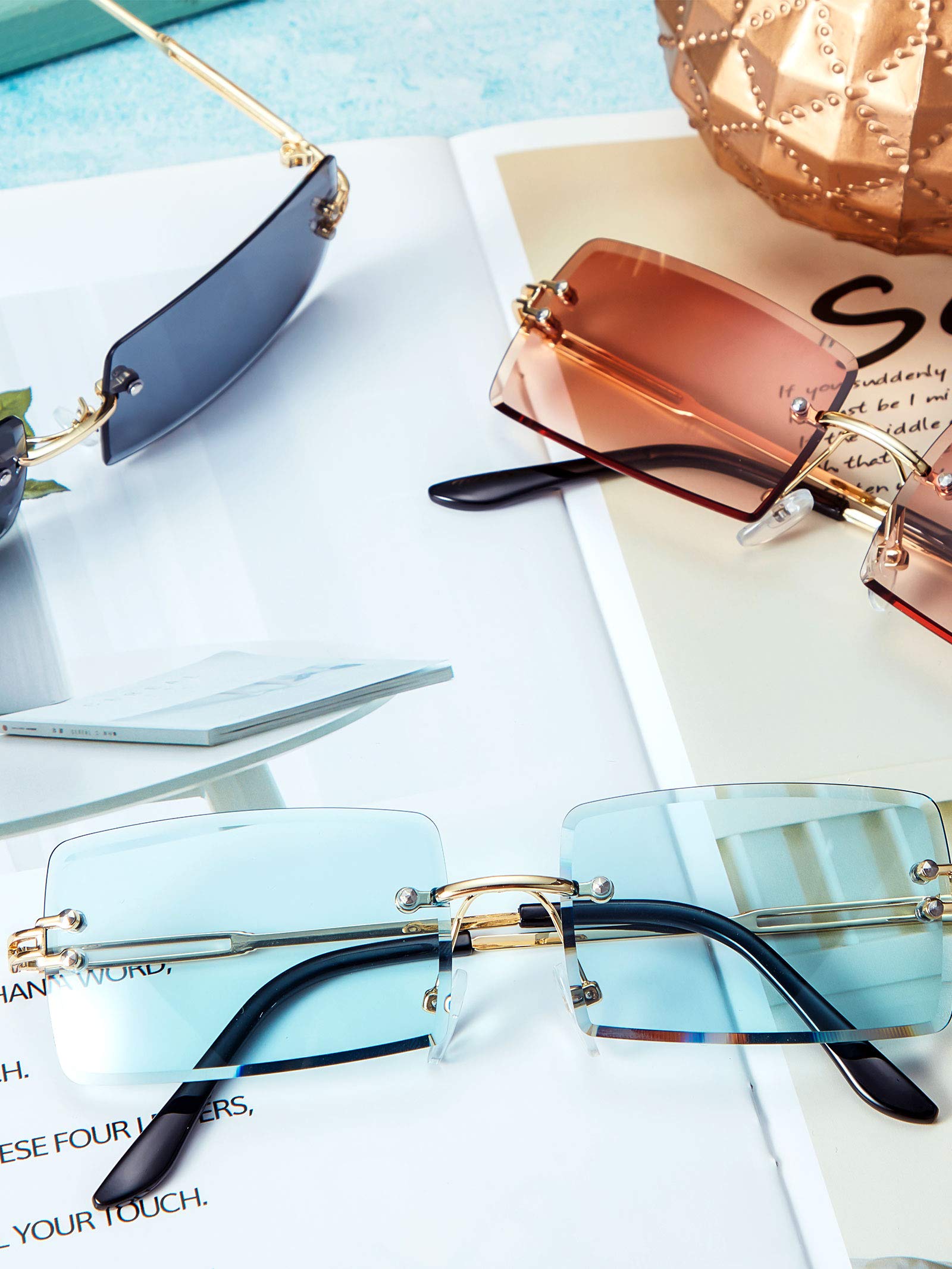 Foto 4 | Gafas De Sol Weewooday, Rectangulares, Sin Montura, Tintadas, Vintage, 3 Pares - Venta Internacional.