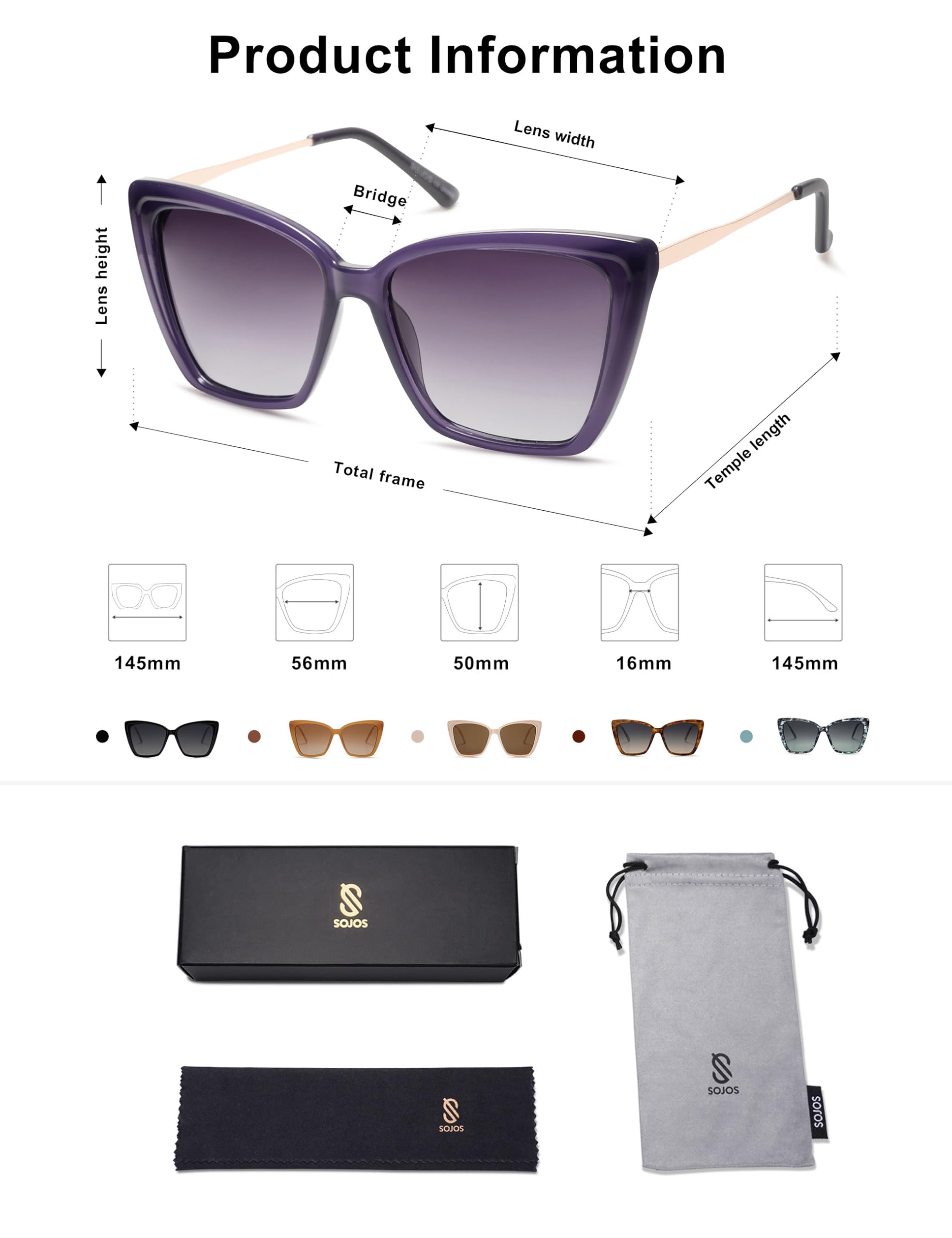 Foto 6 pulgar | Gafas De Sol Sojos Sj2206, Modernas, Polarizadas, Para Mujer, Montura Morada - Venta Internacional.