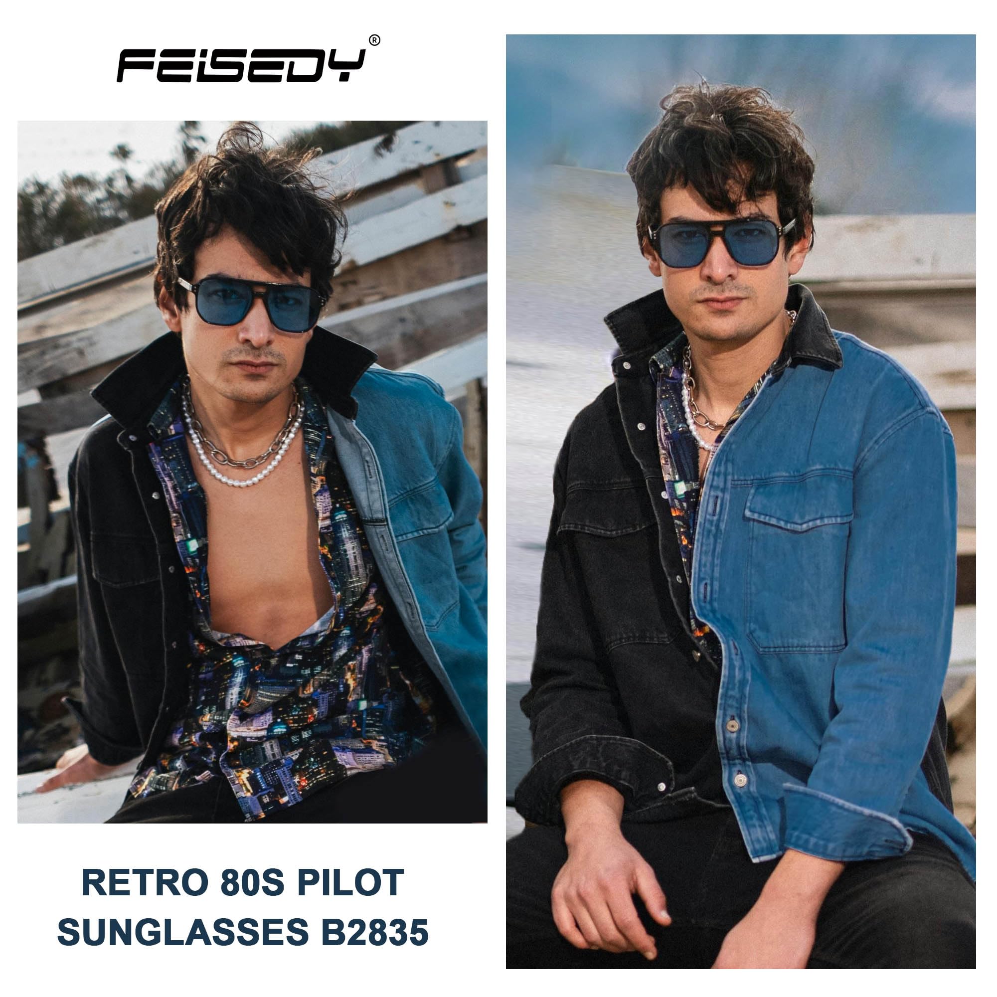 Foto 3 pulgar | Gafas De Sol Feisedy Retro Square Aviator 70s Uv400 B2835 - Venta Internacional.