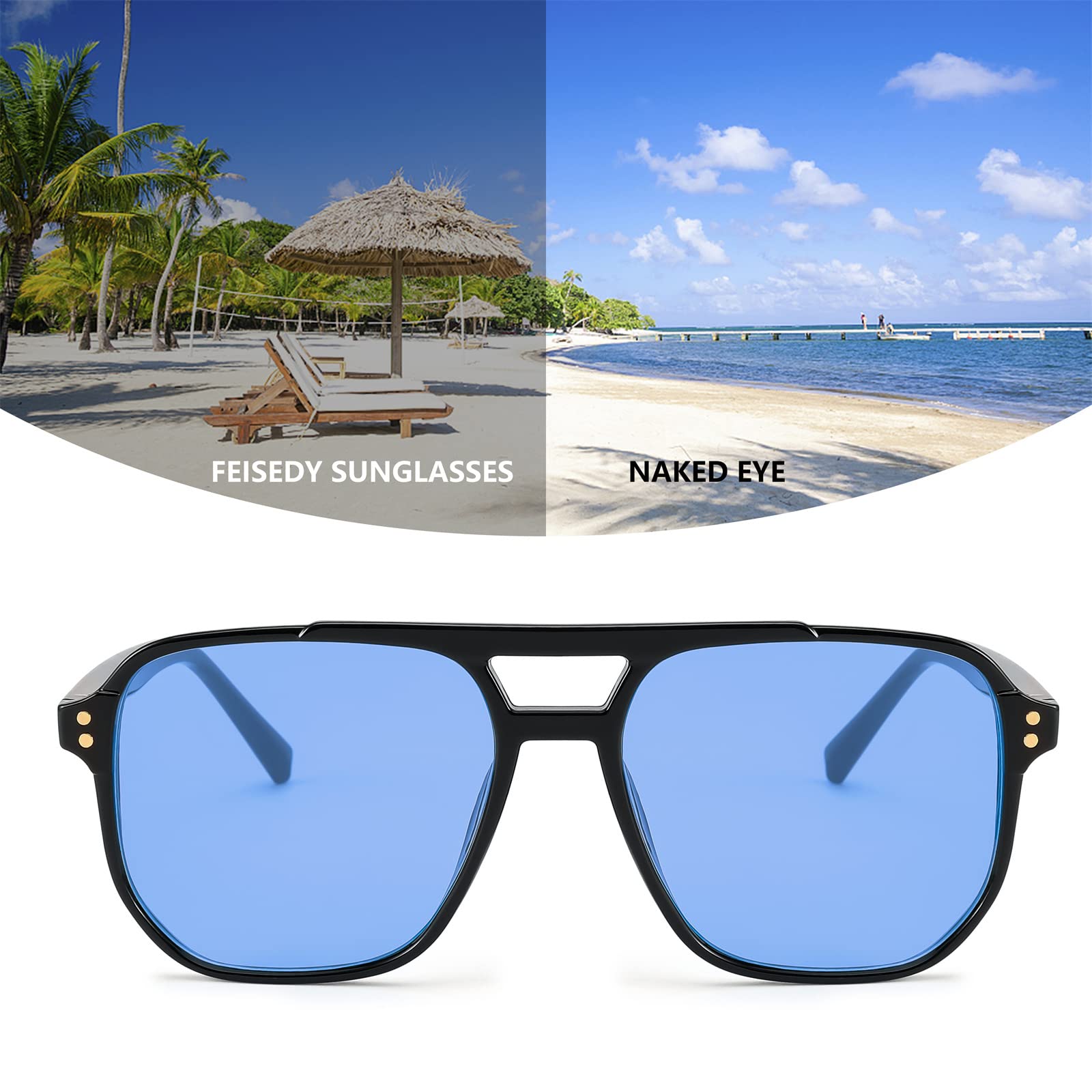 Foto 5 pulgar | Gafas De Sol Feisedy Retro Square Aviator 70s Uv400 B2835 - Venta Internacional.