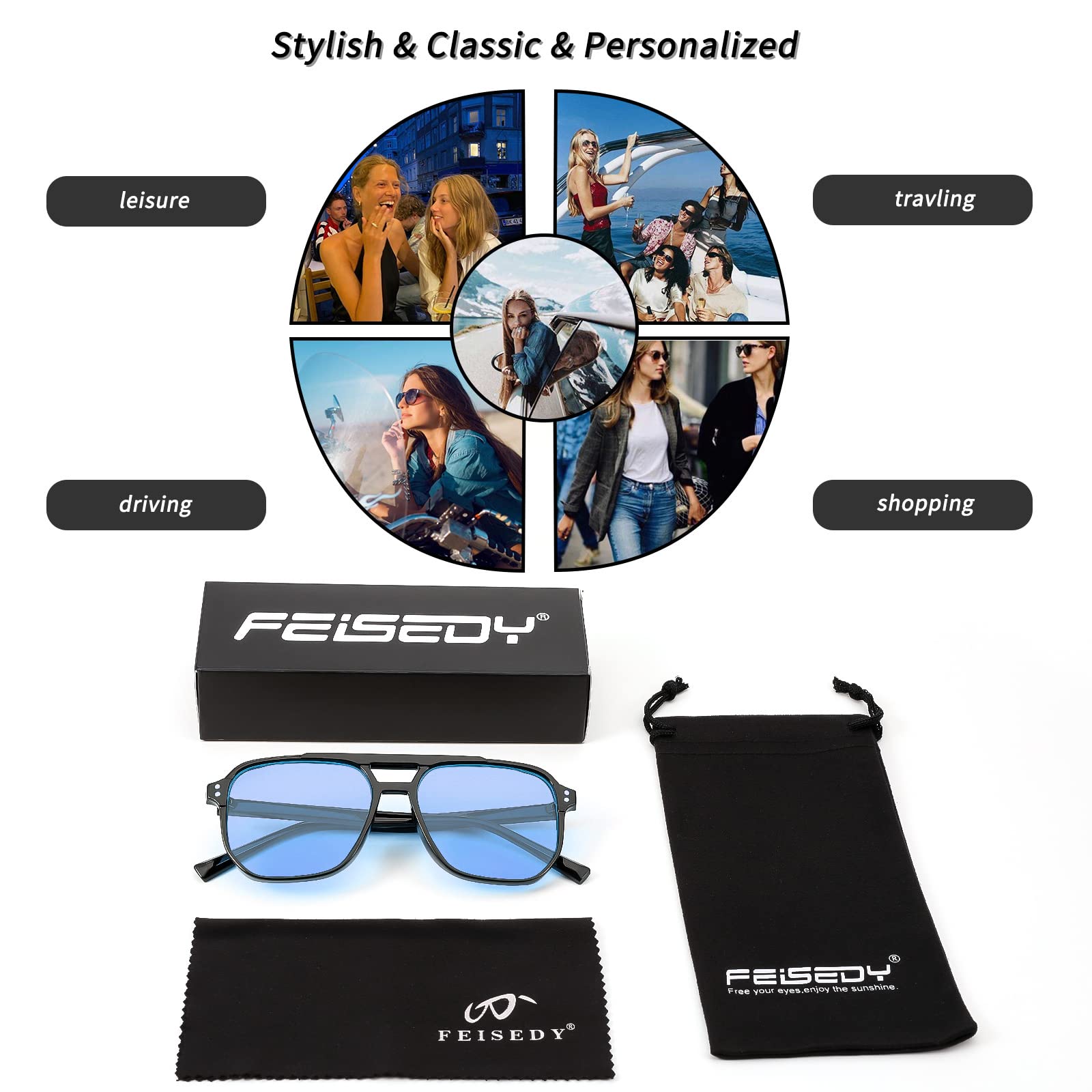 Foto 8 pulgar | Gafas De Sol Feisedy Retro Square Aviator 70s Uv400 B2835 - Venta Internacional.