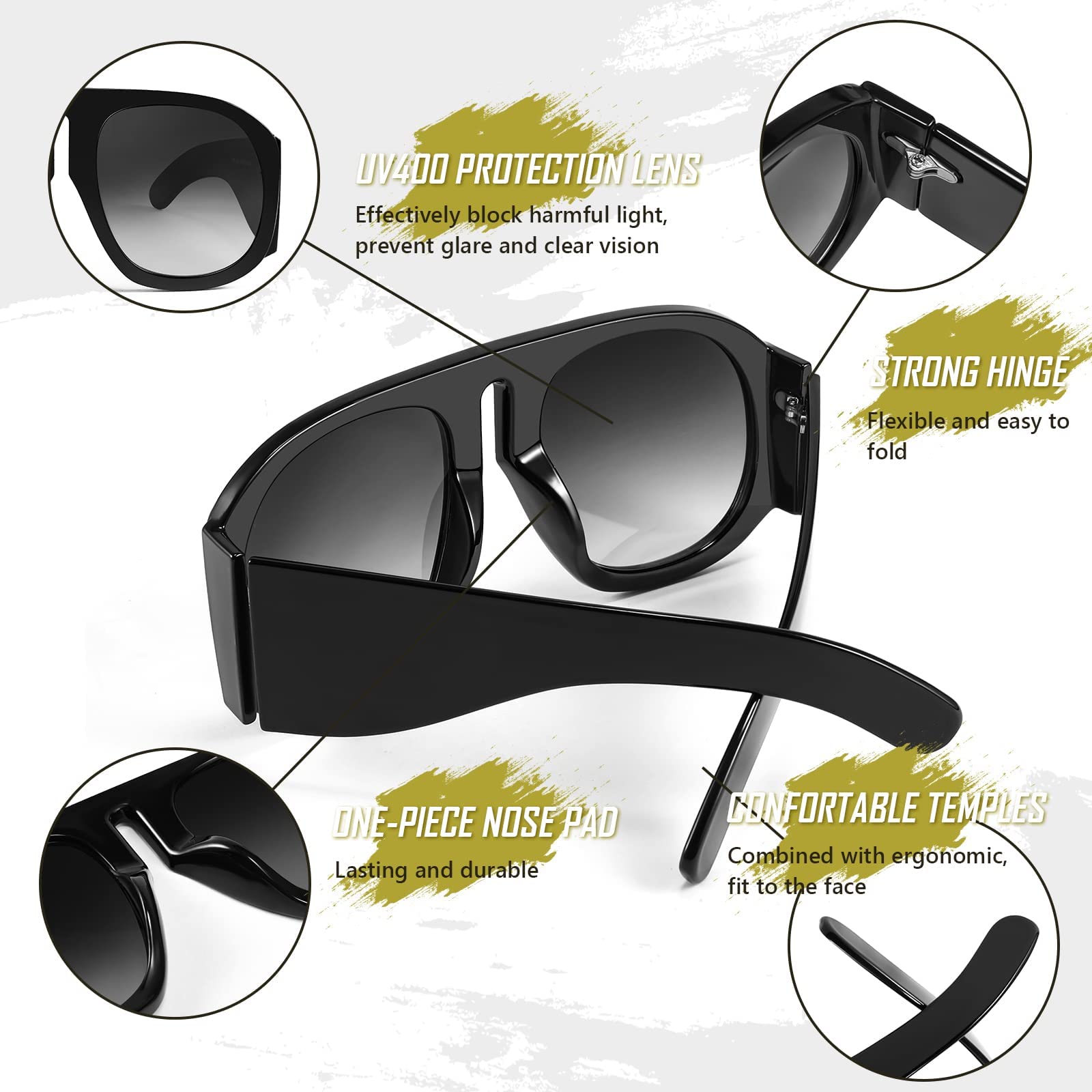 Foto 6 pulgar | Gafas De Sol Feisedy Retro Aviator Oversized Vintage 70s 80s - Venta Internacional.