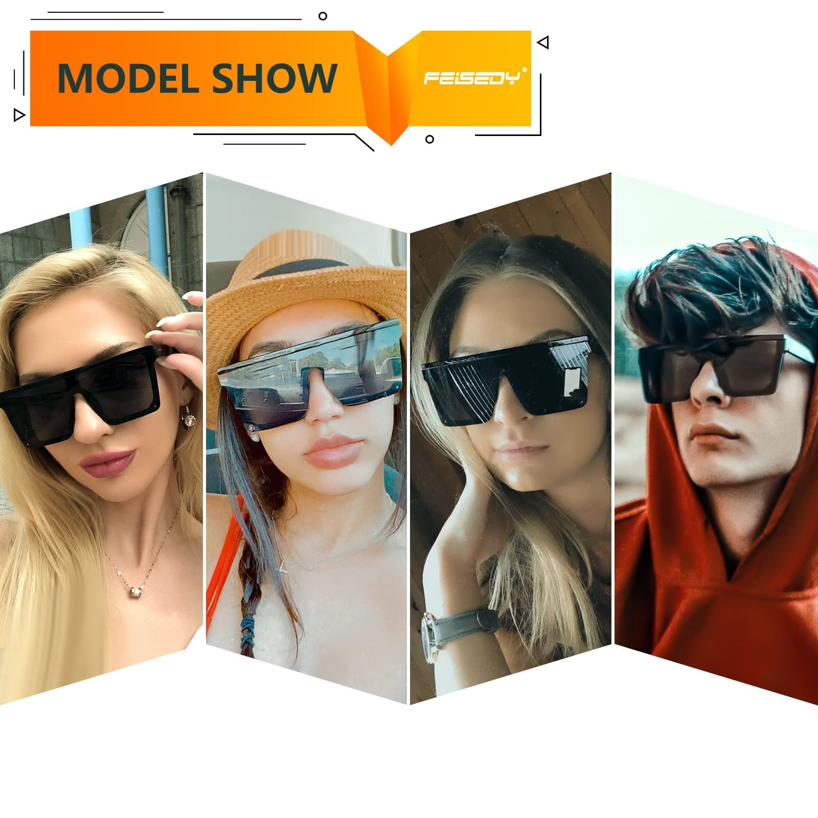 Foto 2 | Gafas De Sol Feisedy De Gran Tamaño Con Parte Superior Plana Cuadrada Uv400 B2470 - Venta Internacional.