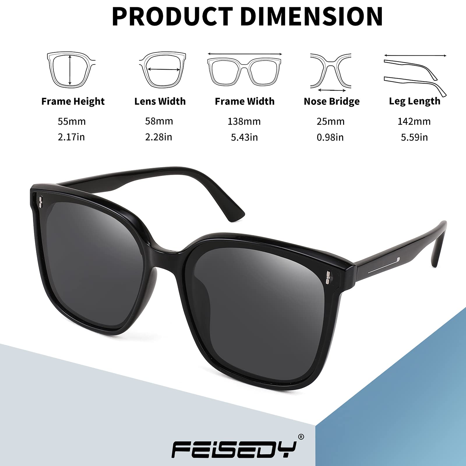 Foto 5 pulgar | Gafas De Sol Feisedy Vintage Polarizadas Oversized Square B2758 - Venta Internacional.