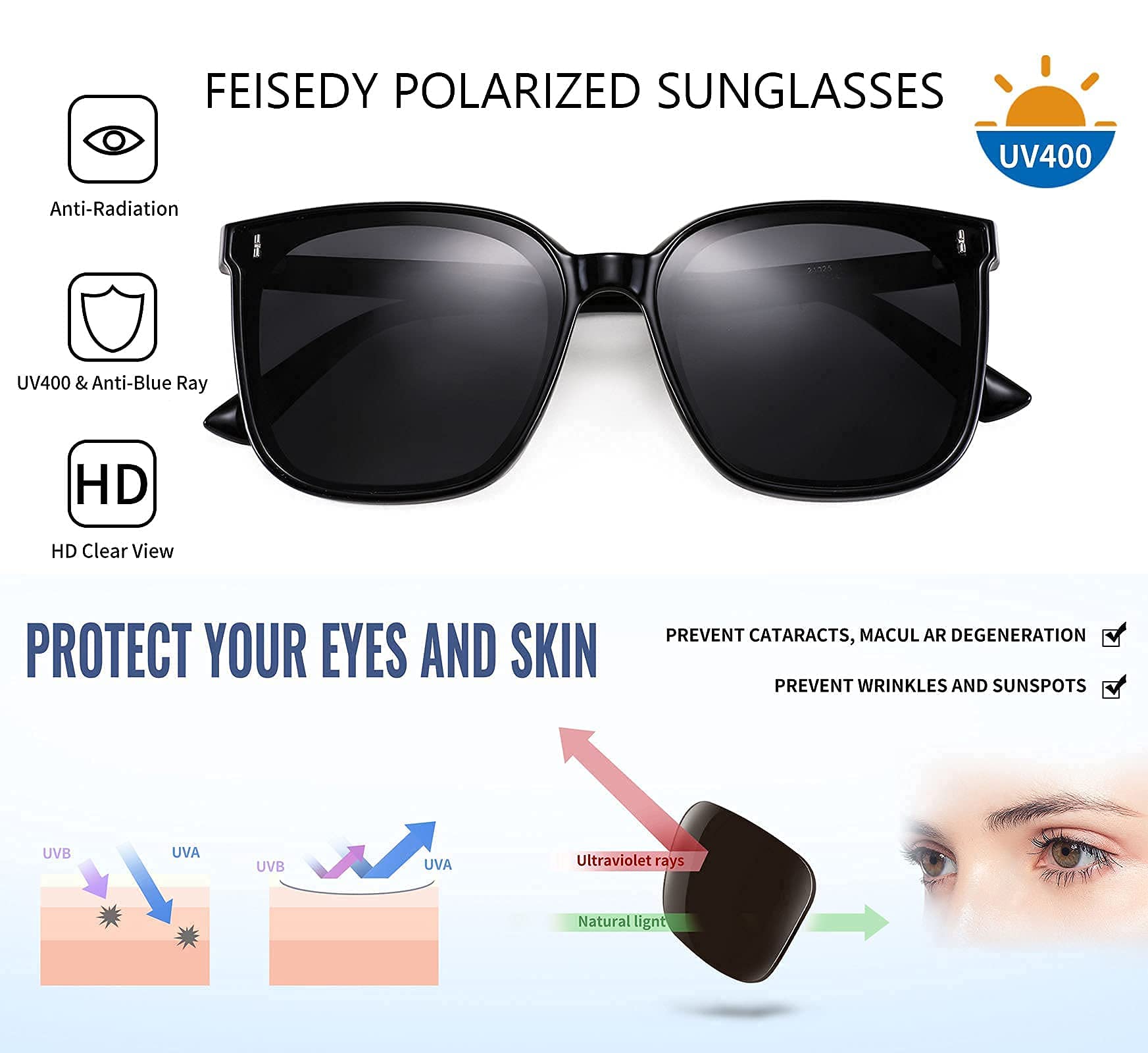 Foto 8 pulgar | Gafas De Sol Feisedy Vintage Polarizadas Oversized Square B2758 - Venta Internacional.