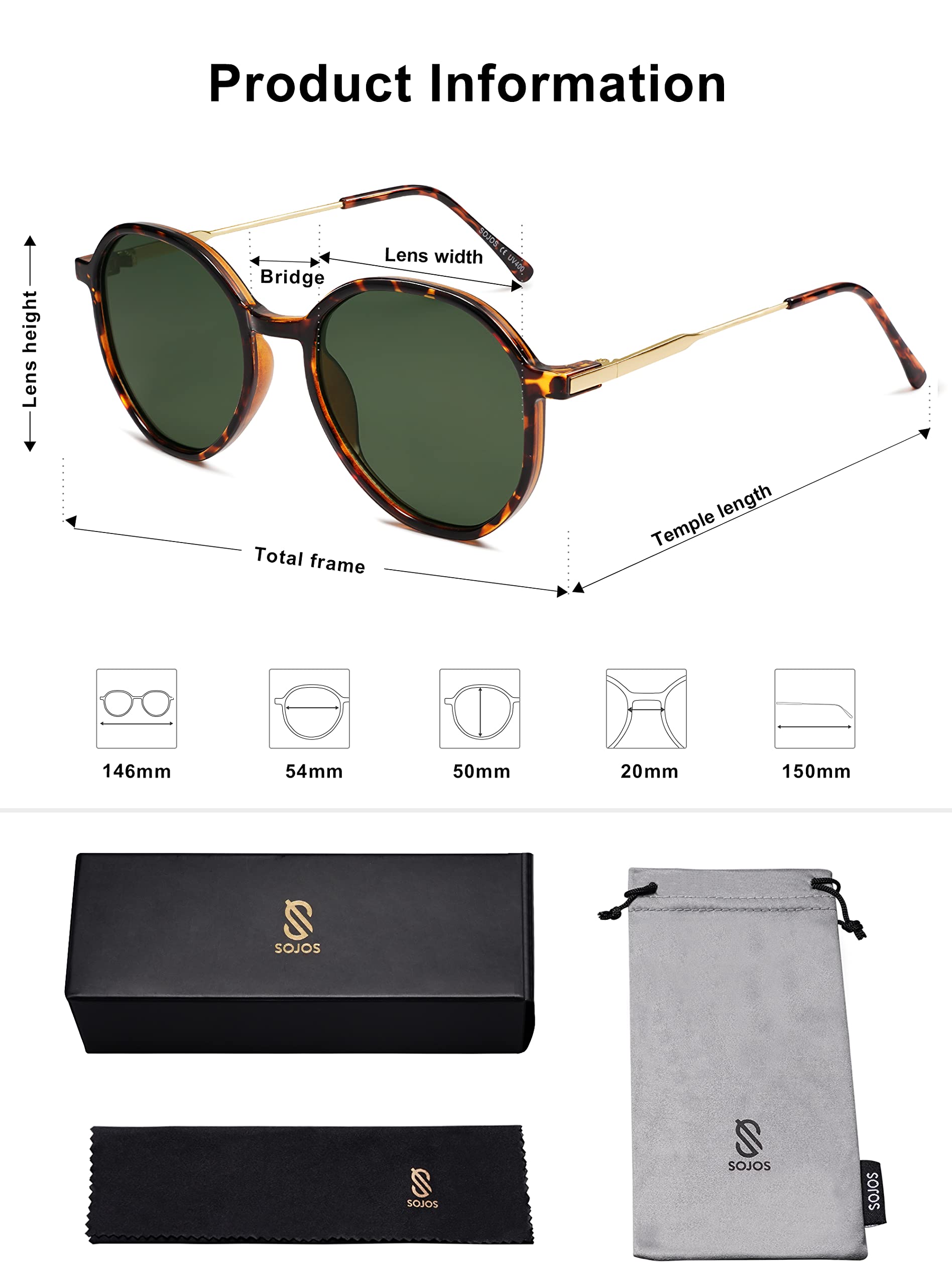 Foto 5 | Gafas De Sol Sojos Sj2181 Hexagonales Redondas Para Mujer Con Montura En Forma De Tortuga - Venta Internacional.